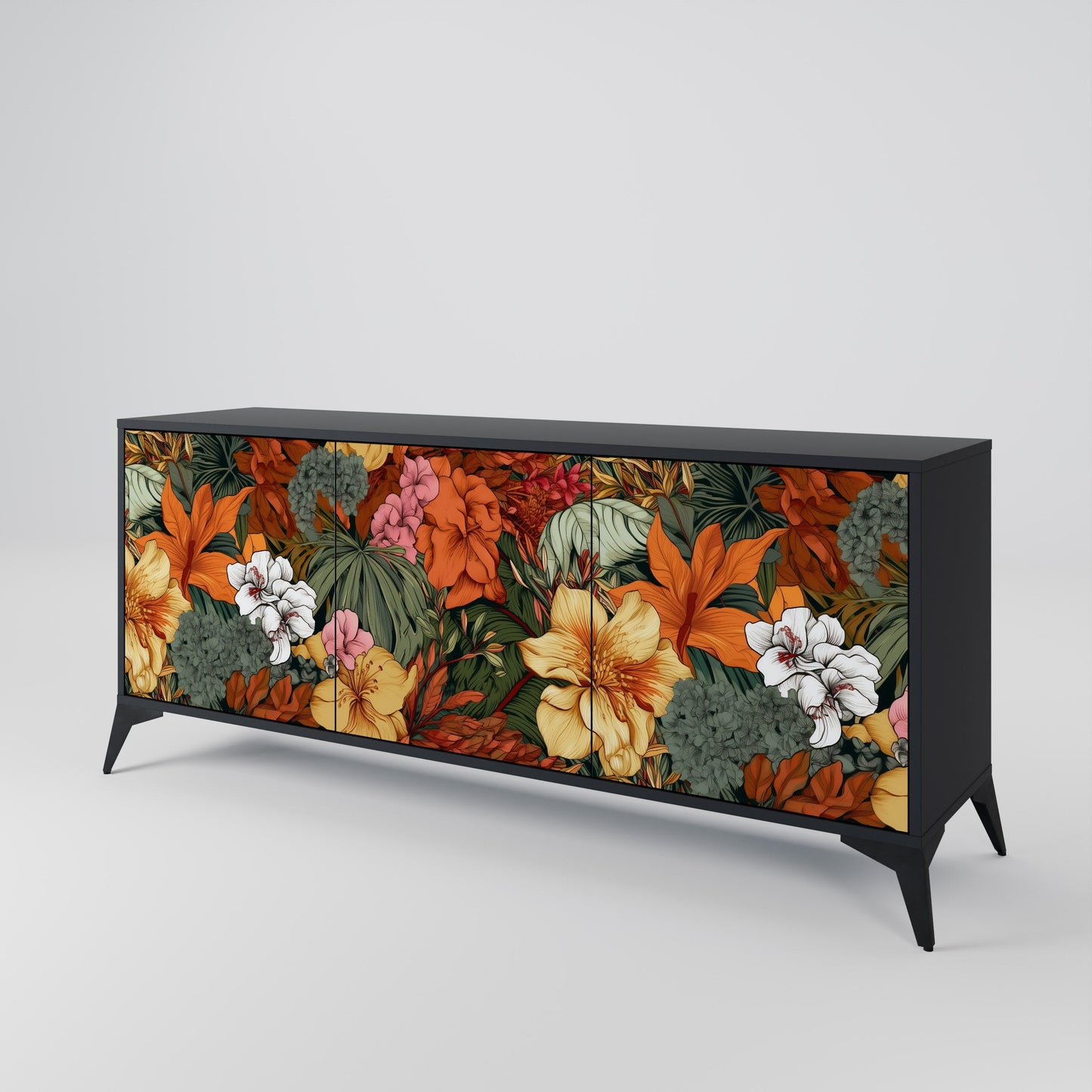 Credenza RADIANT FLORA a 3 ante in finitura nera