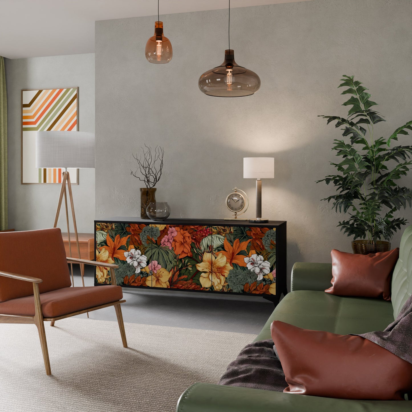 Credenza RADIANT FLORA a 3 ante in finitura nera