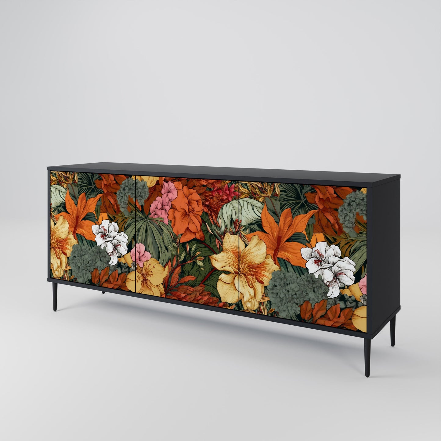 Credenza RADIANT FLORA a 3 ante in finitura nera