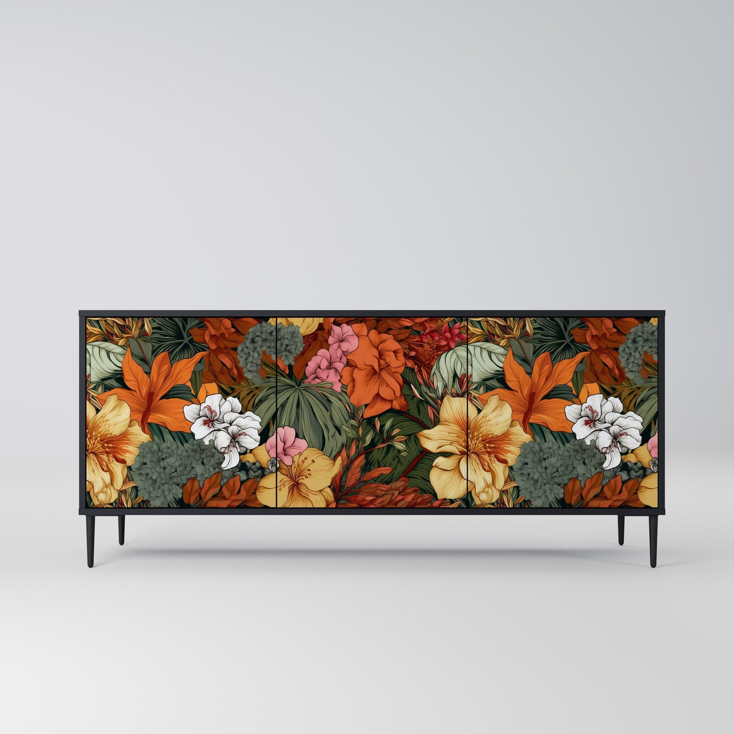 Credenza RADIANT FLORA a 3 ante in finitura nera