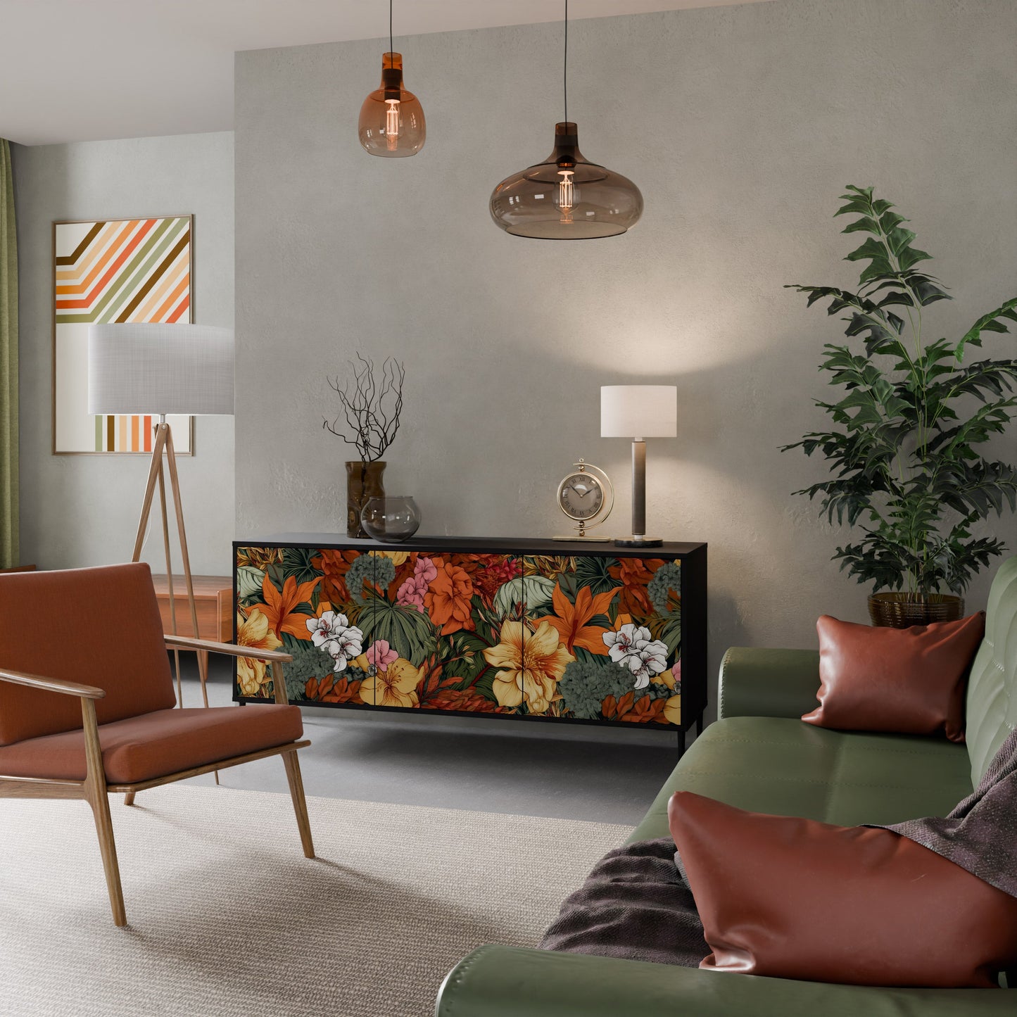 Credenza RADIANT FLORA a 3 ante in finitura nera