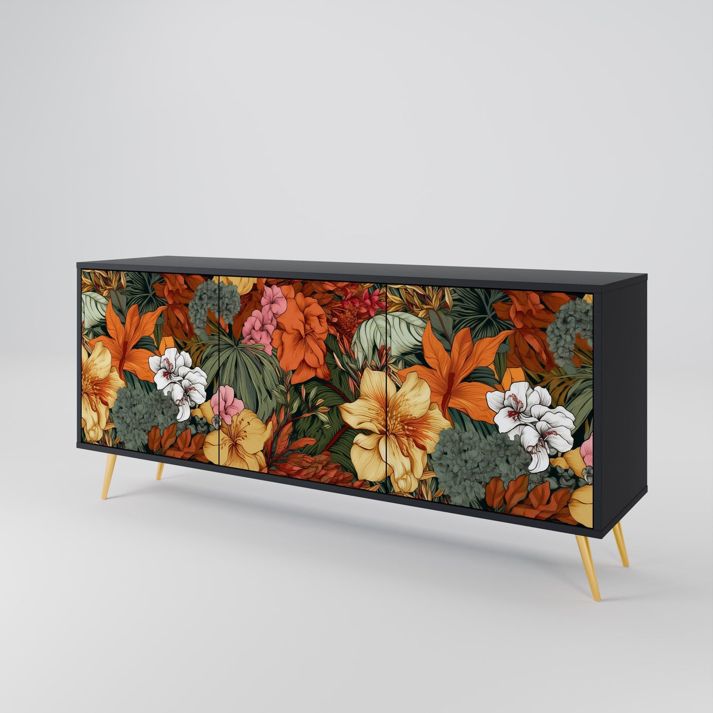 Credenza RADIANT FLORA a 3 ante in finitura nera