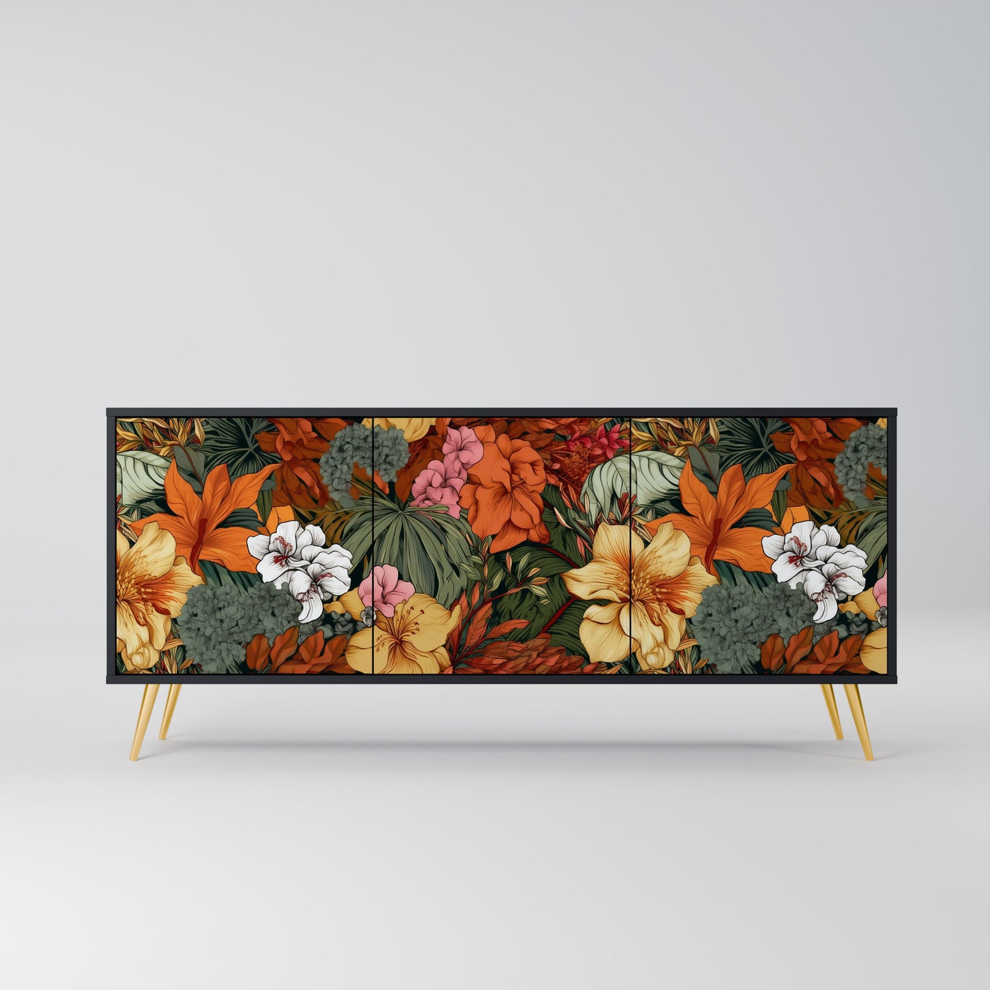 Credenza RADIANT FLORA a 3 ante in finitura nera