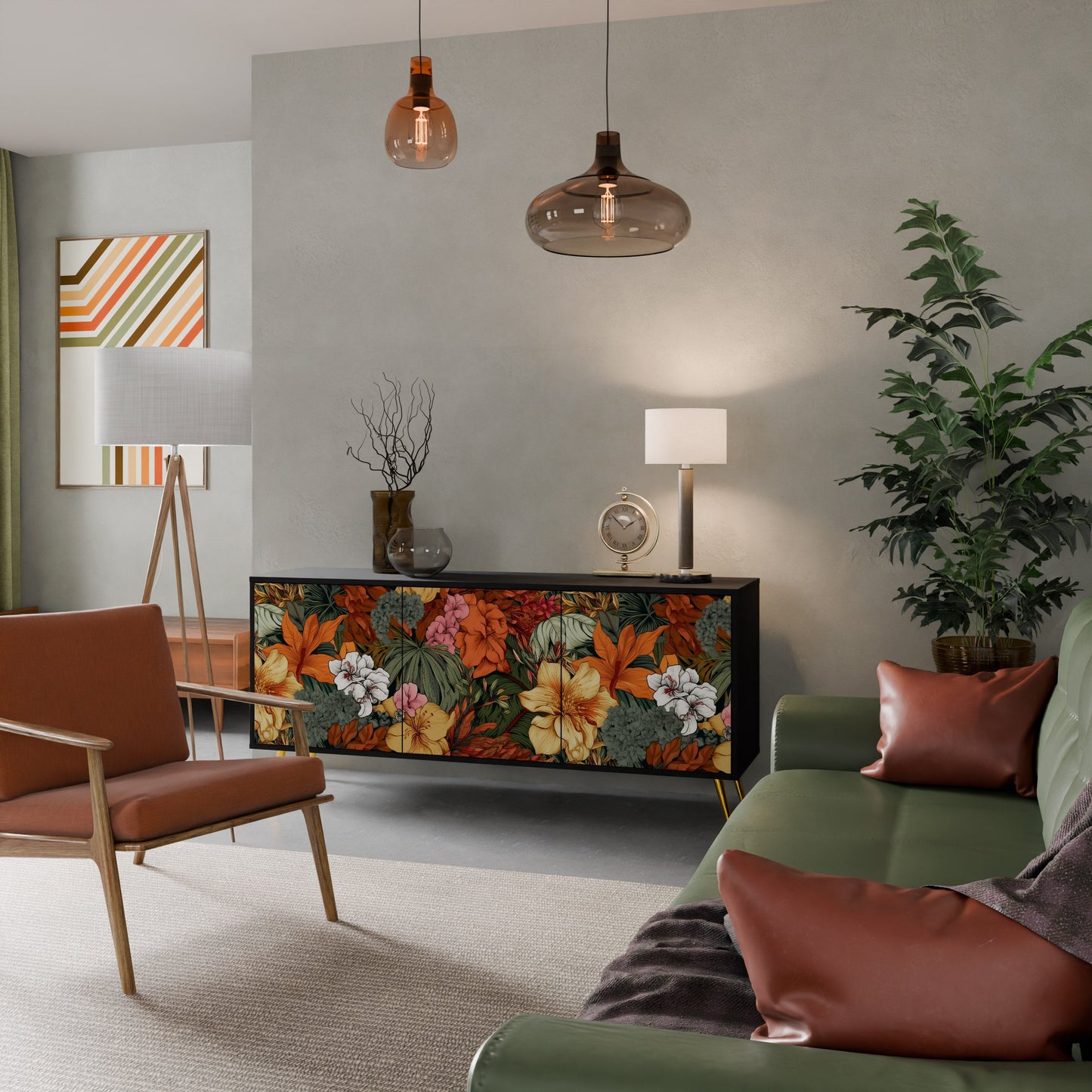 Credenza RADIANT FLORA a 3 ante in finitura nera