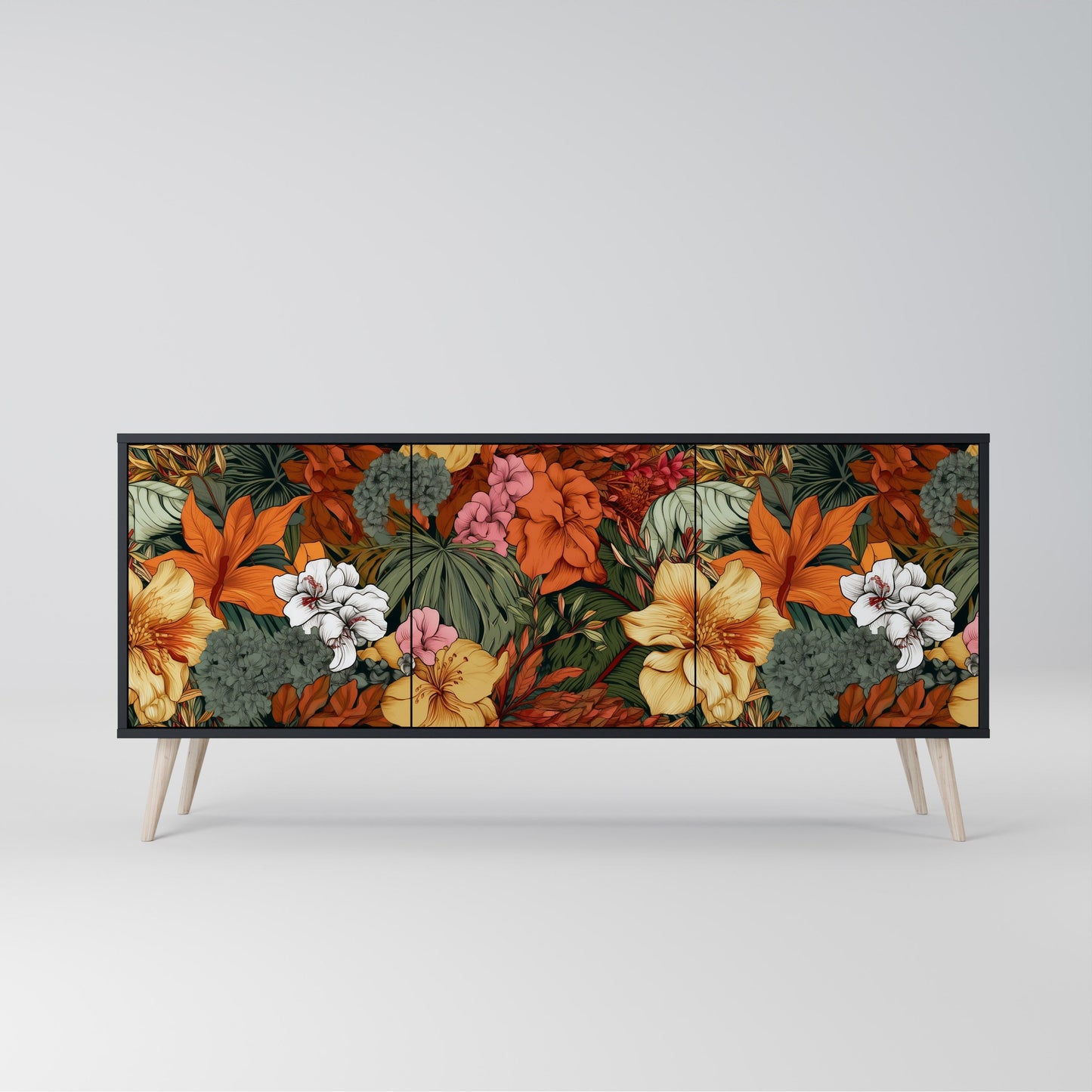 Credenza RADIANT FLORA a 3 ante in finitura nera