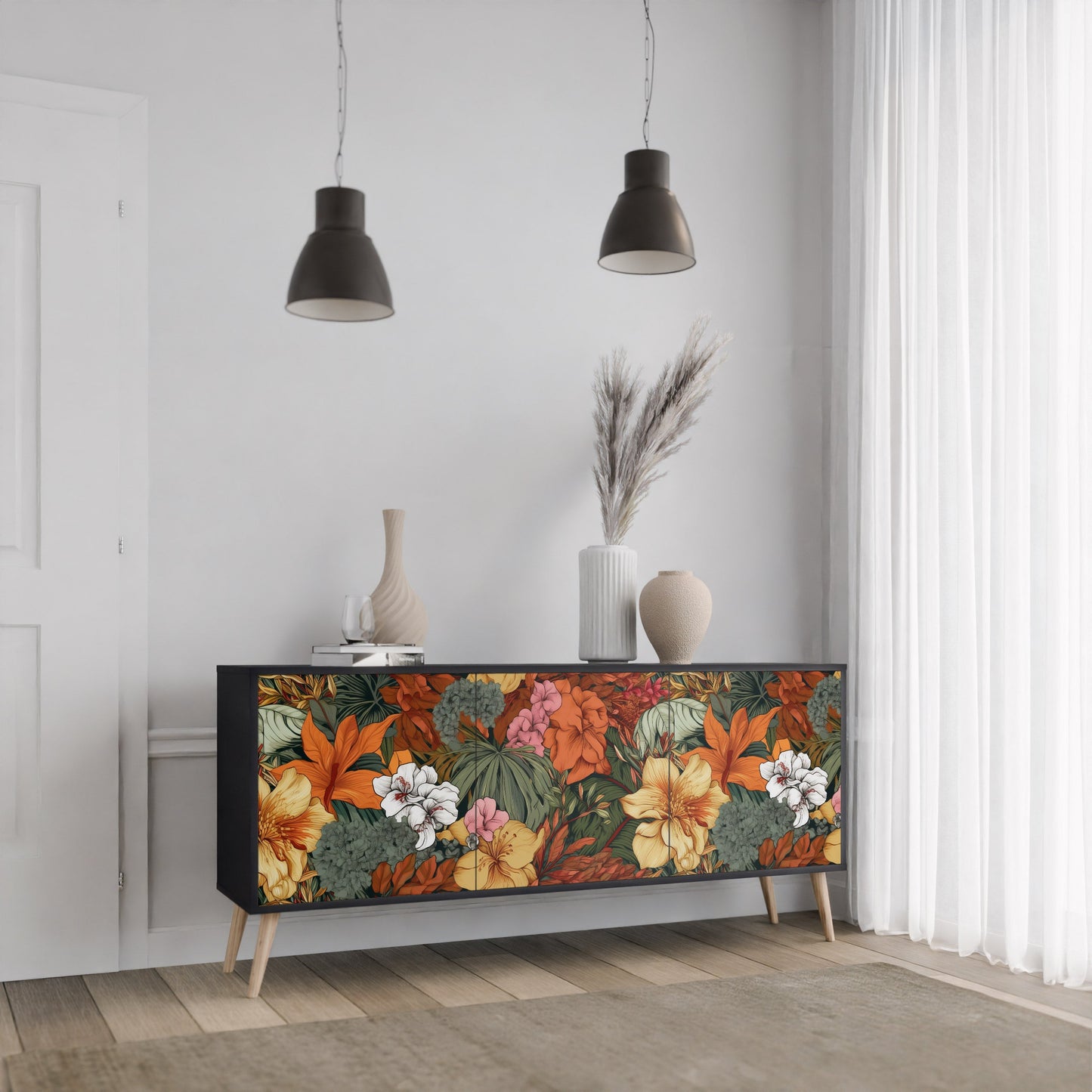 Credenza RADIANT FLORA a 3 ante in finitura nera