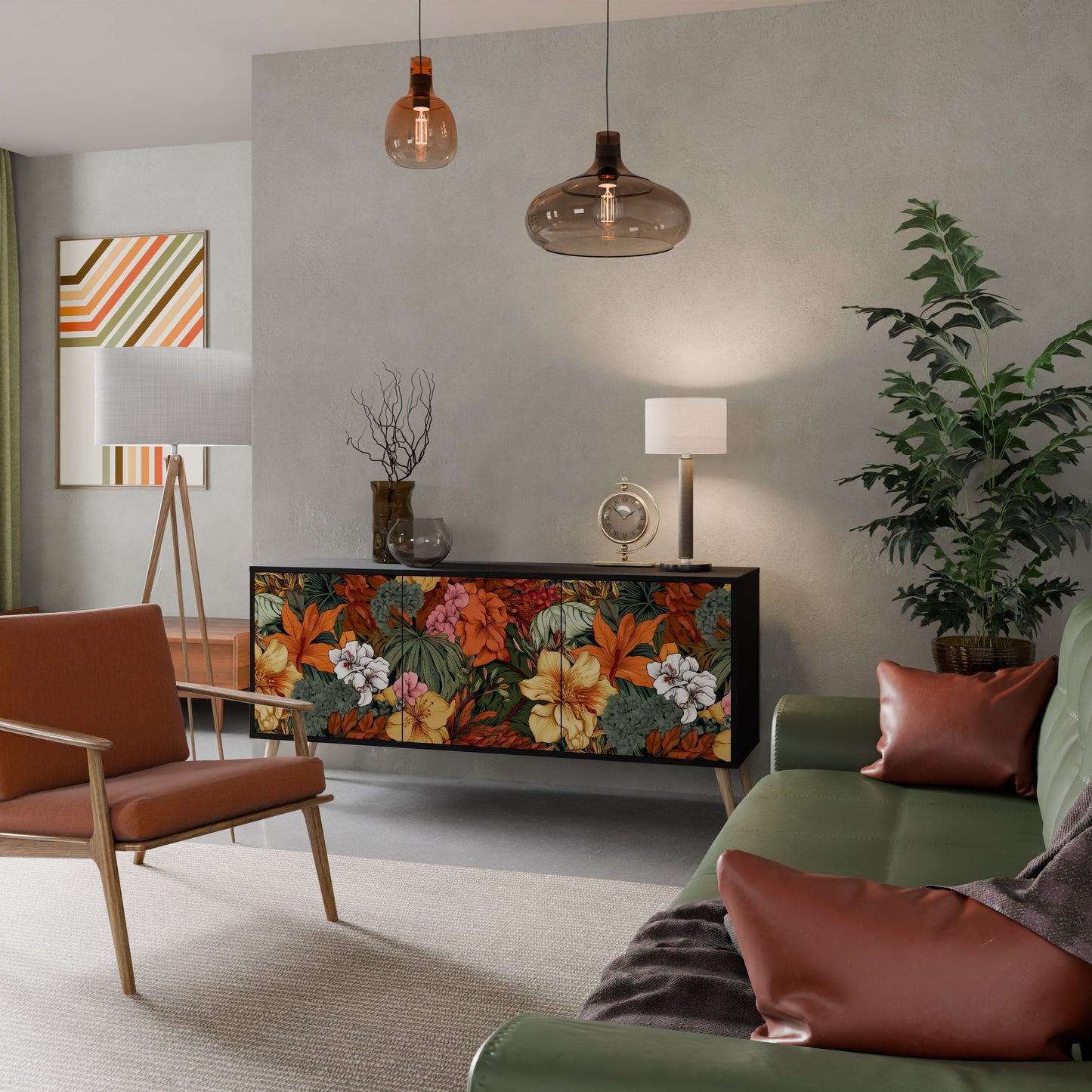 Credenza RADIANT FLORA a 3 ante in finitura nera