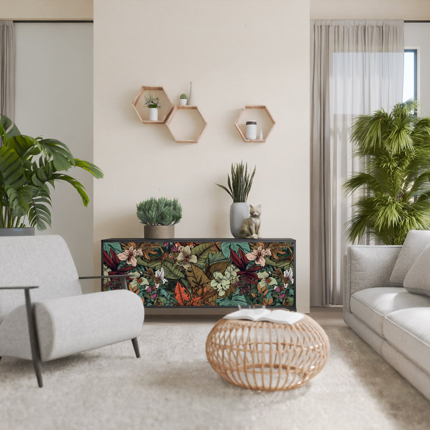 Credenza BOTANICAL EMERGENCE a 3 ante con finitura nera