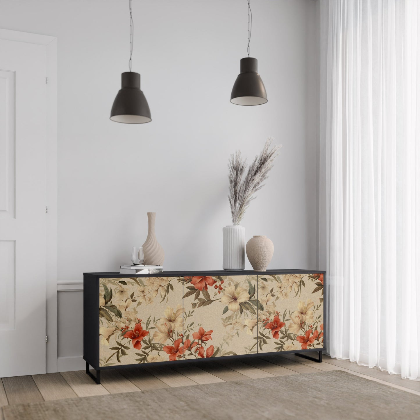 Credenza BLOOMING HARMONY a 3 ante in finitura nera