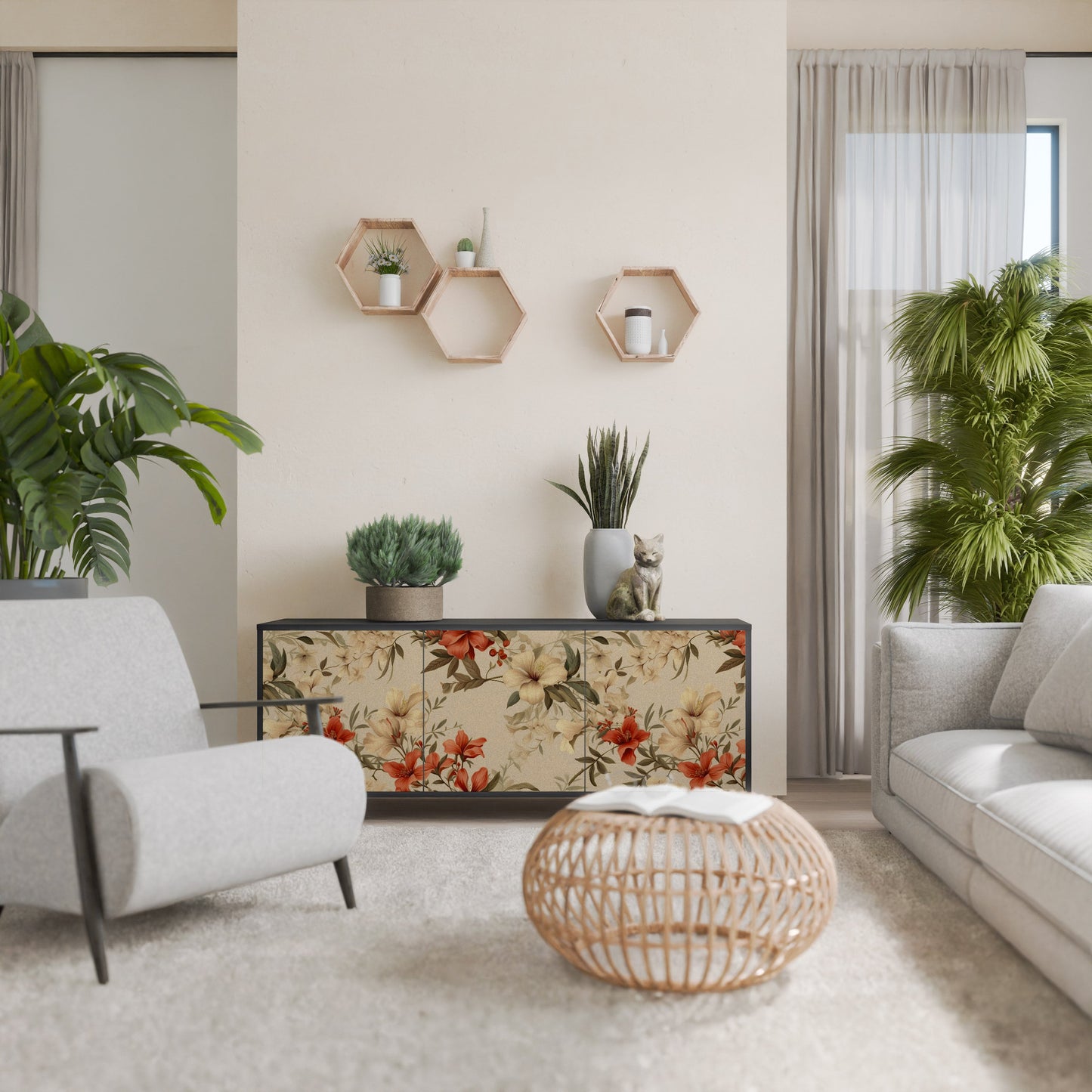 Credenza BLOOMING HARMONY a 3 ante in finitura nera