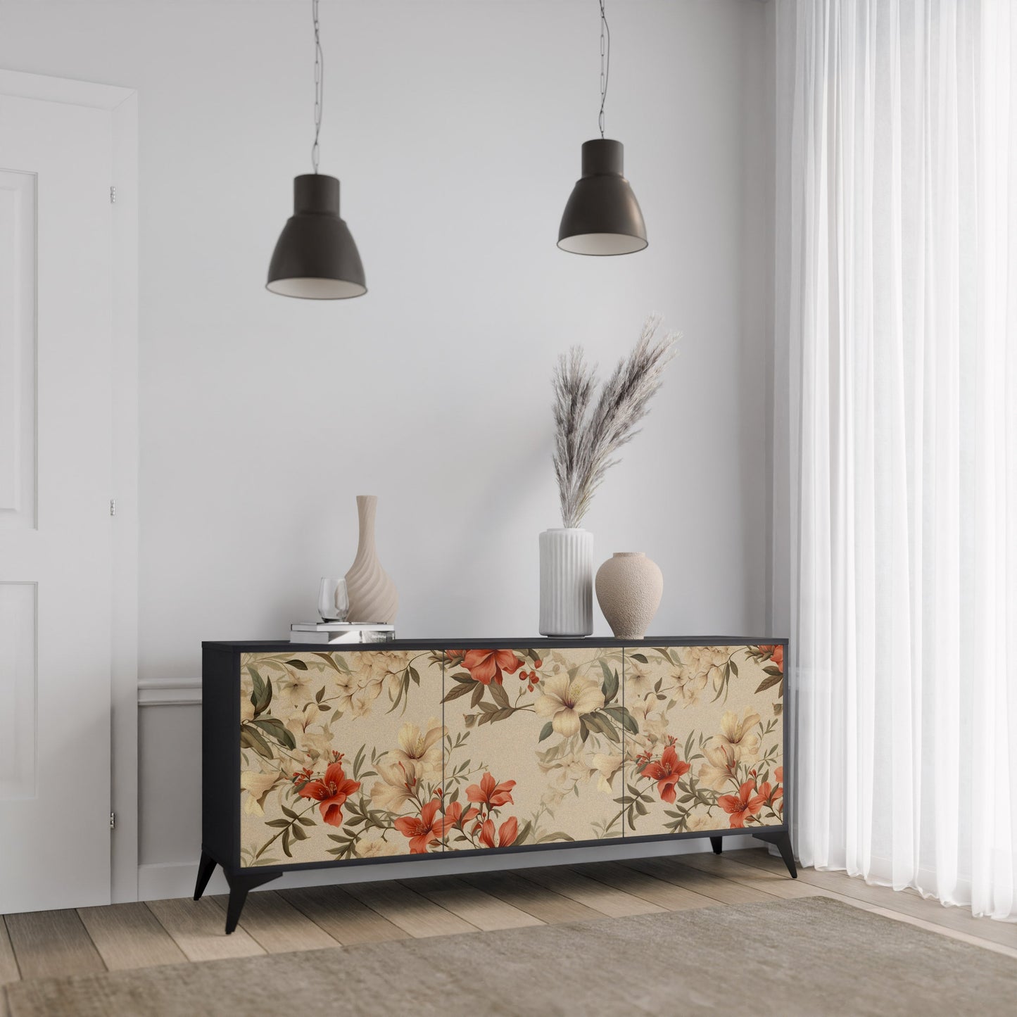 Credenza BLOOMING HARMONY a 3 ante in finitura nera