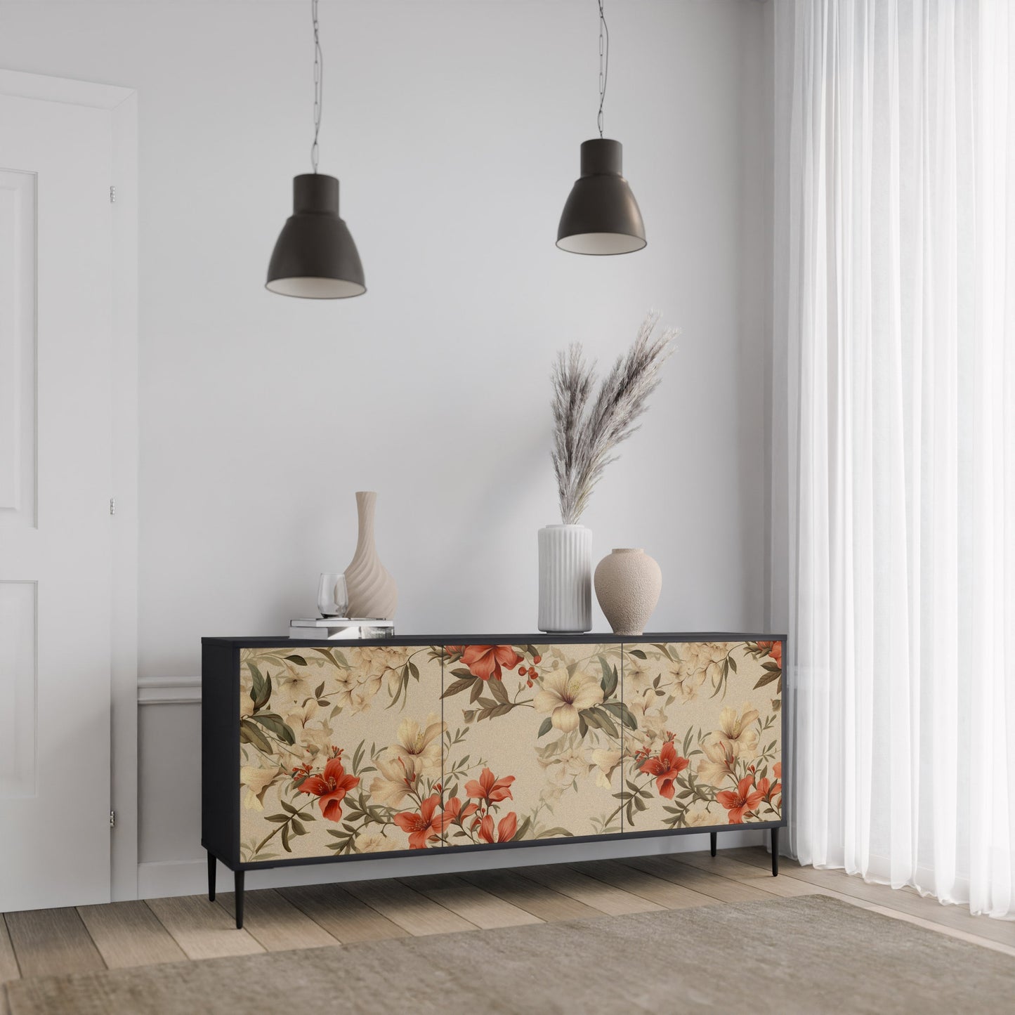 Credenza BLOOMING HARMONY a 3 ante in finitura nera