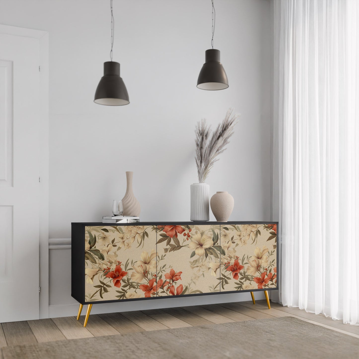 Credenza BLOOMING HARMONY a 3 ante in finitura nera