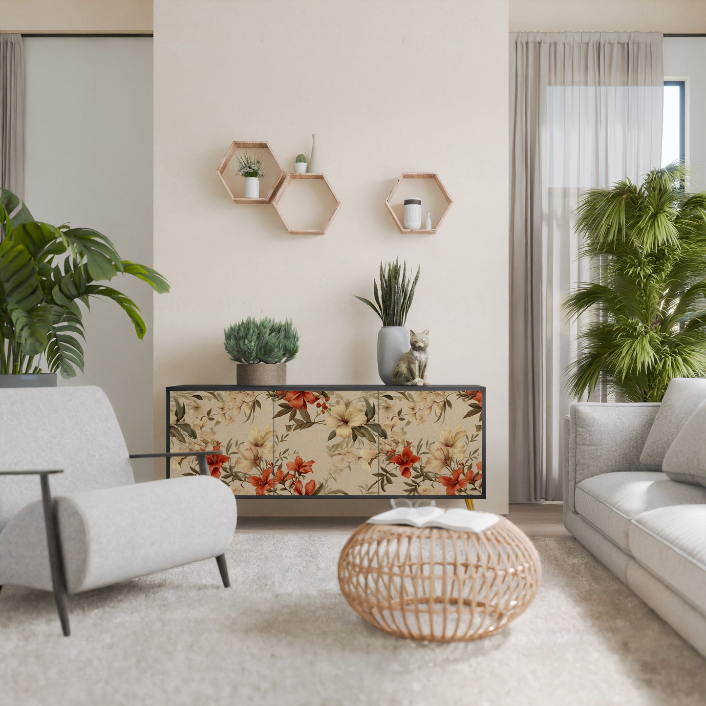 Credenza BLOOMING HARMONY a 3 ante in finitura nera