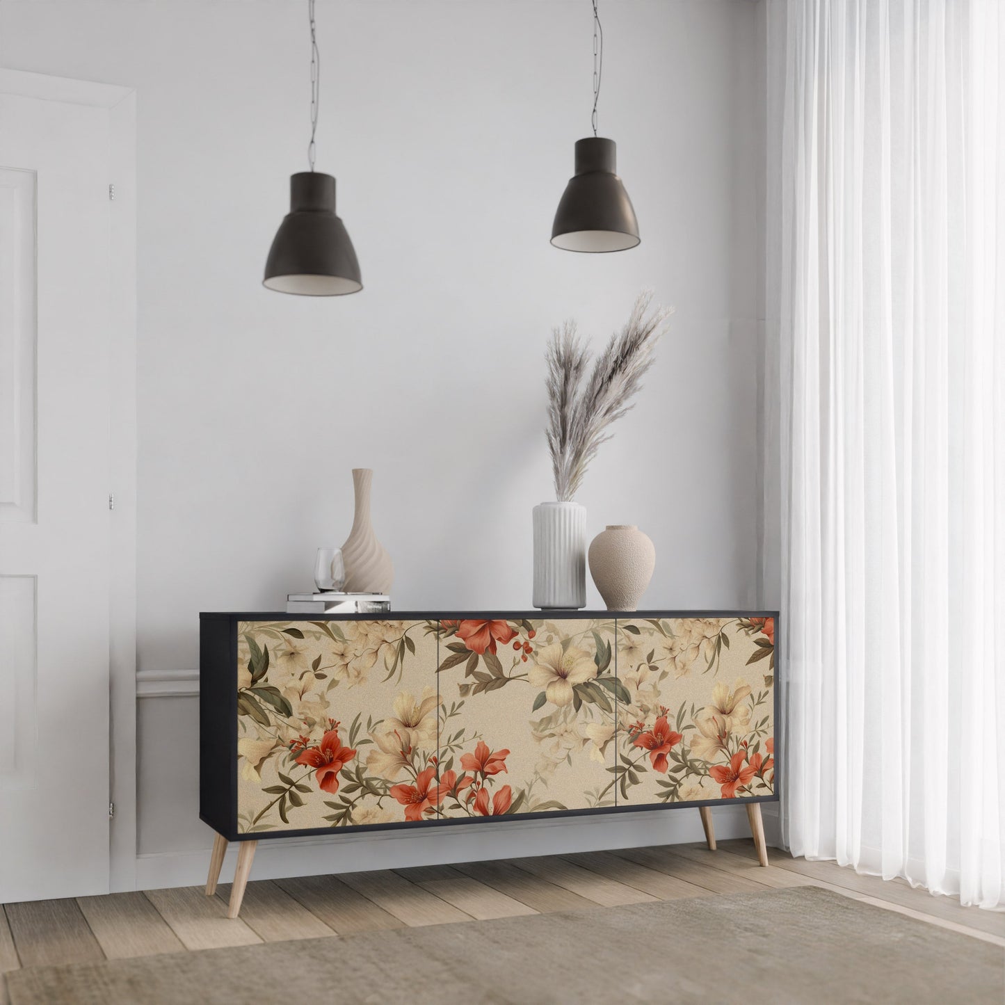 Credenza BLOOMING HARMONY a 3 ante in finitura nera