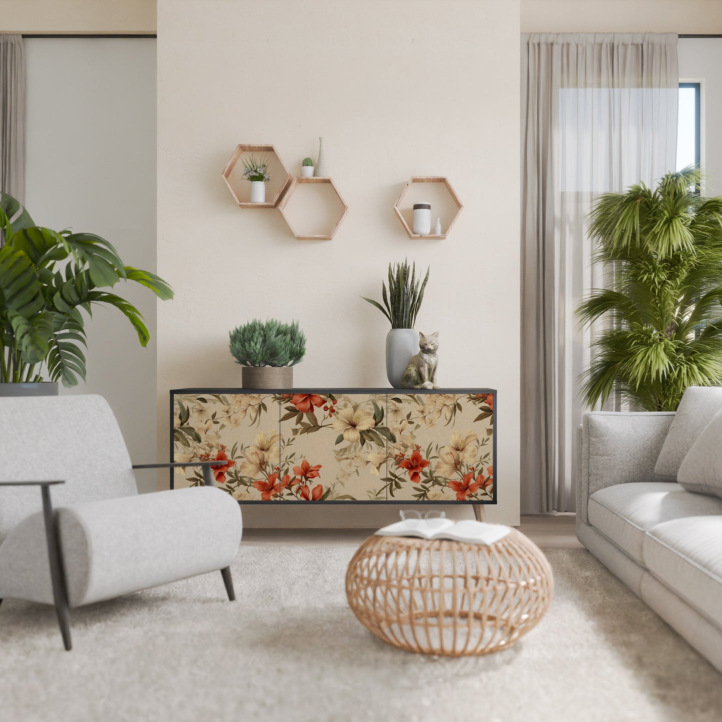 Credenza BLOOMING HARMONY a 3 ante in finitura nera