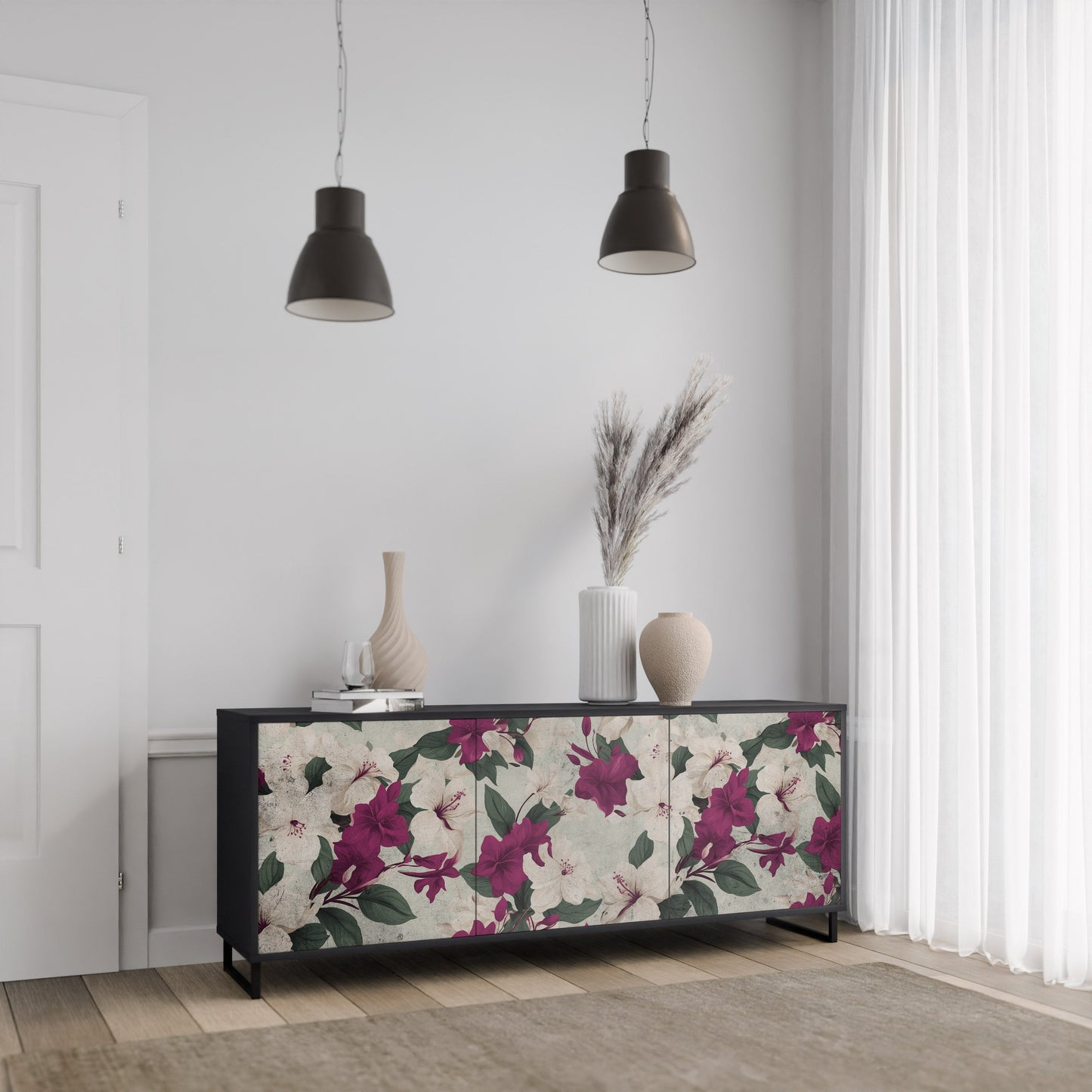 Credenza a 3 ante FLOWERET DREAM in finitura nera