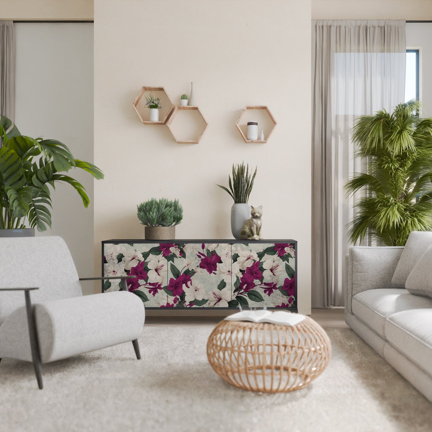 Credenza a 3 ante FLOWERET DREAM in finitura nera