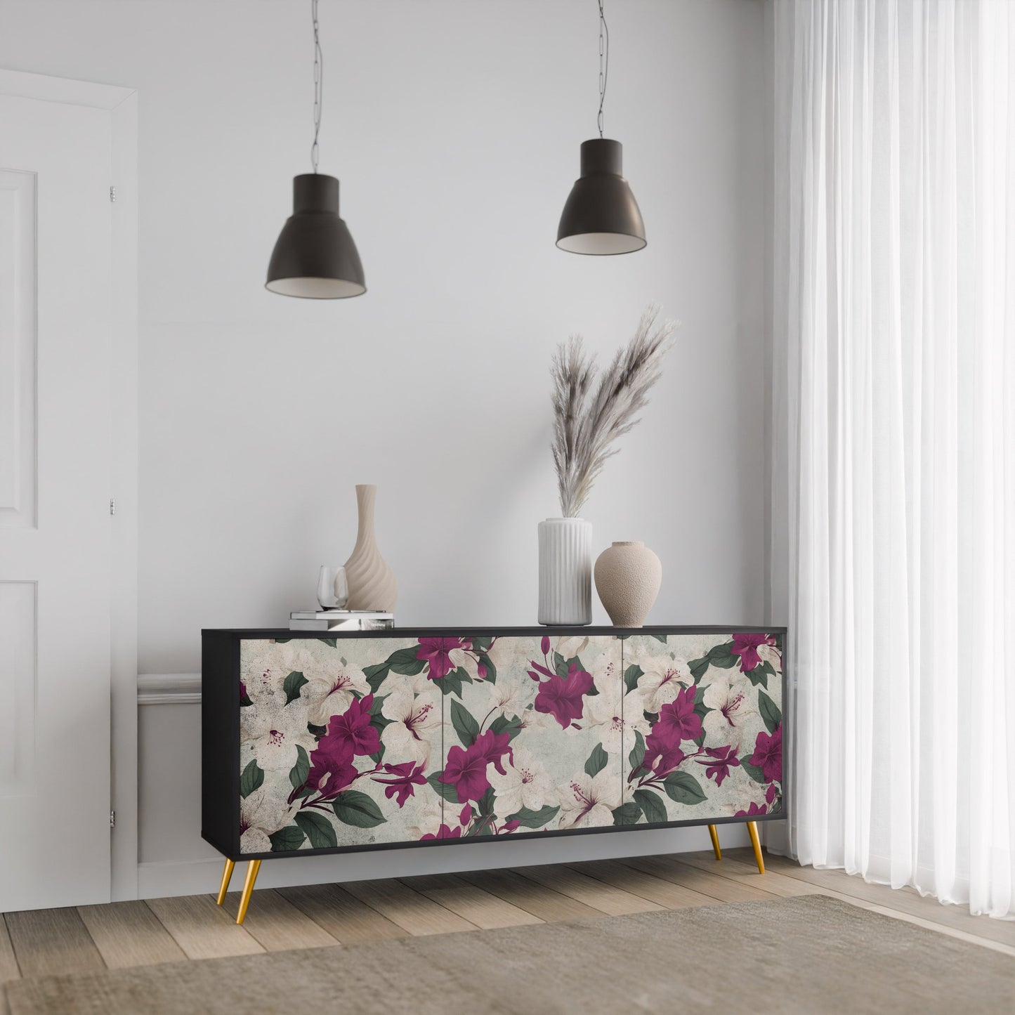 Credenza a 3 ante FLOWERET DREAM in finitura nera