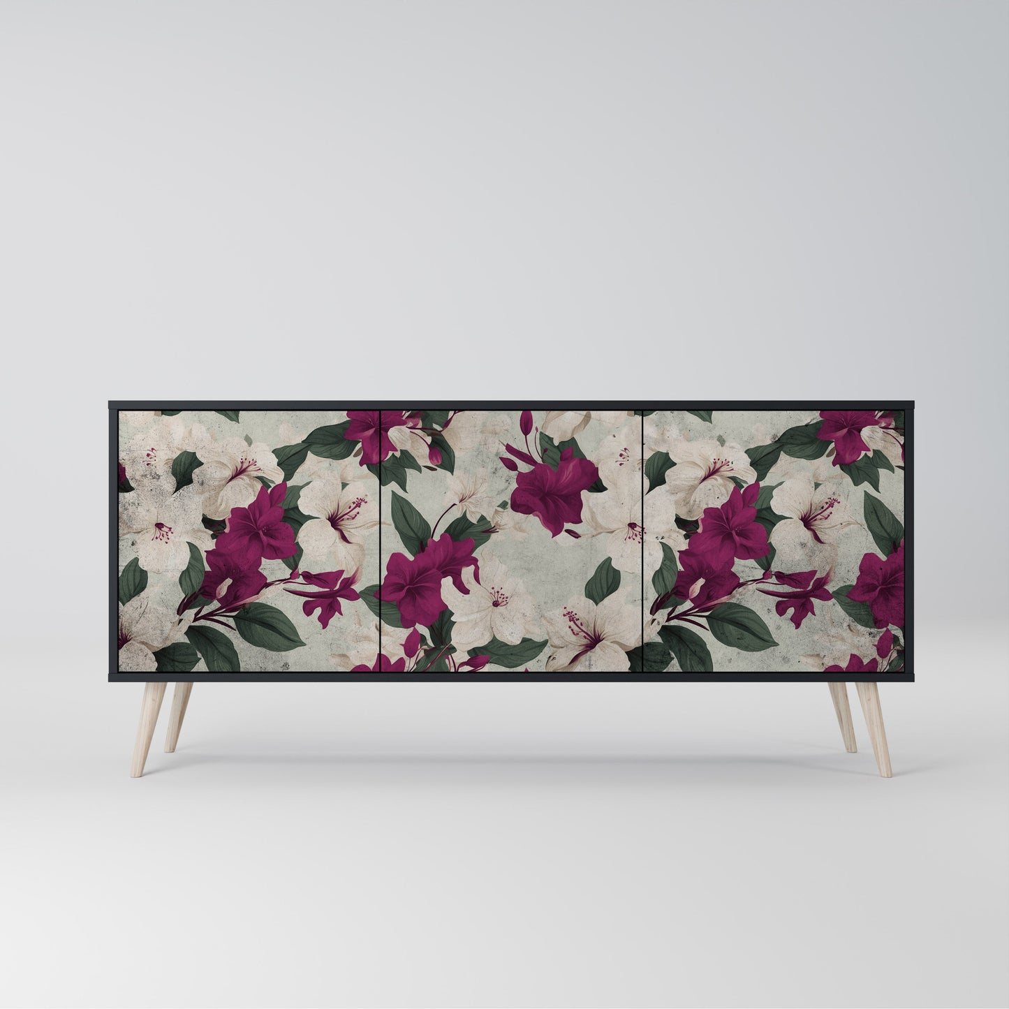 Credenza a 3 ante FLOWERET DREAM in finitura nera