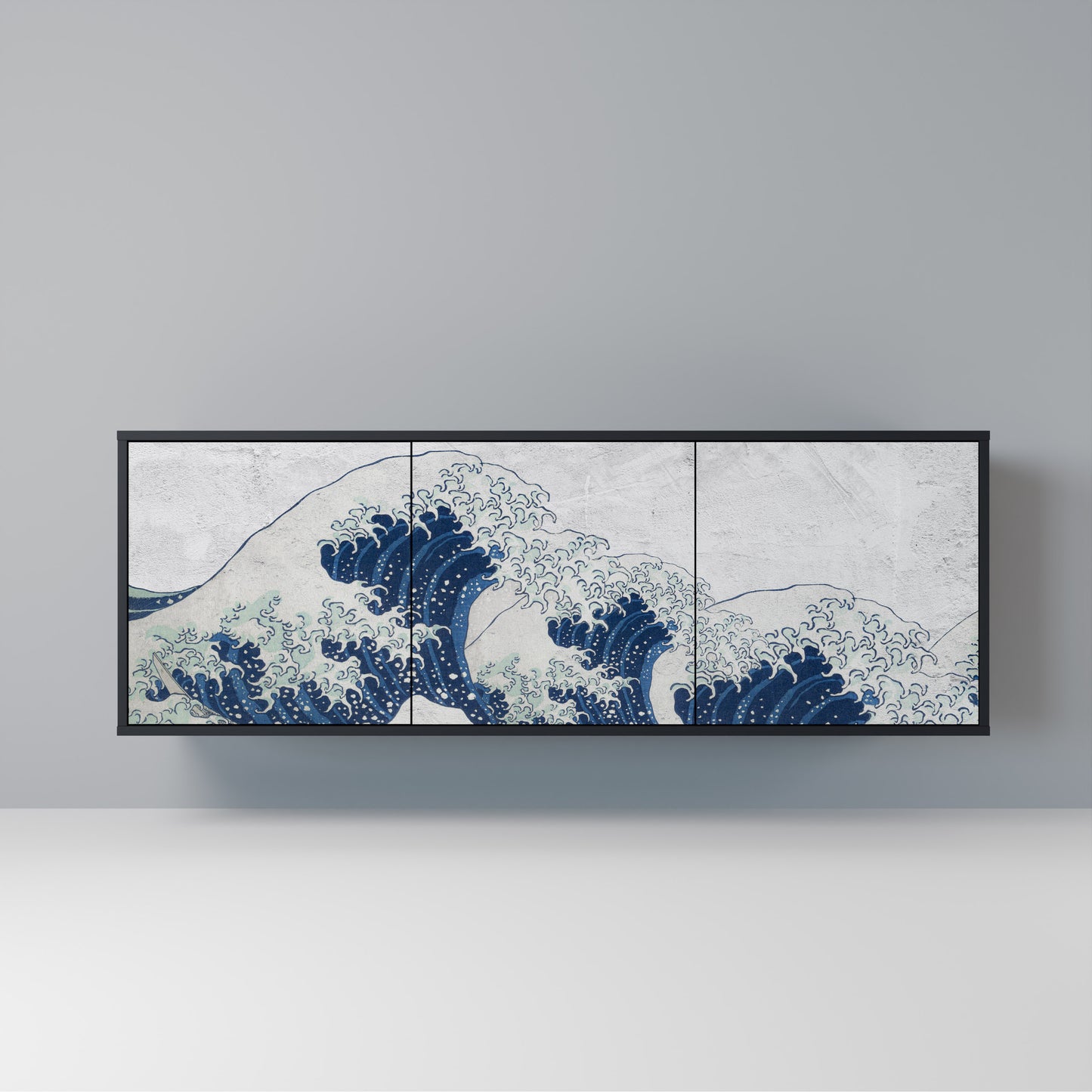 THE GREAT WAVE AT KANAGAWA Madia a 3 Ante in Finitura Nera