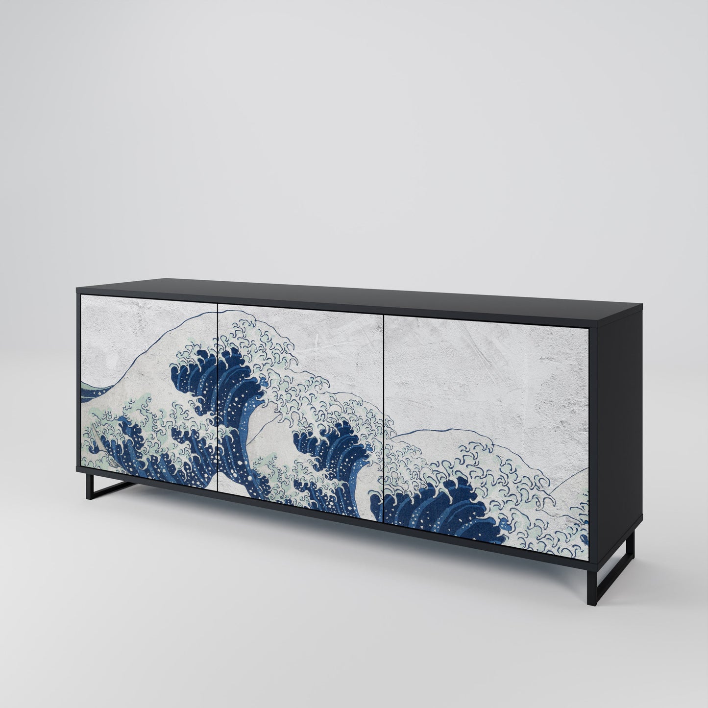 Credenza a 3 ante THE GREAT WAVE AT KANAGAWA in finitura nera