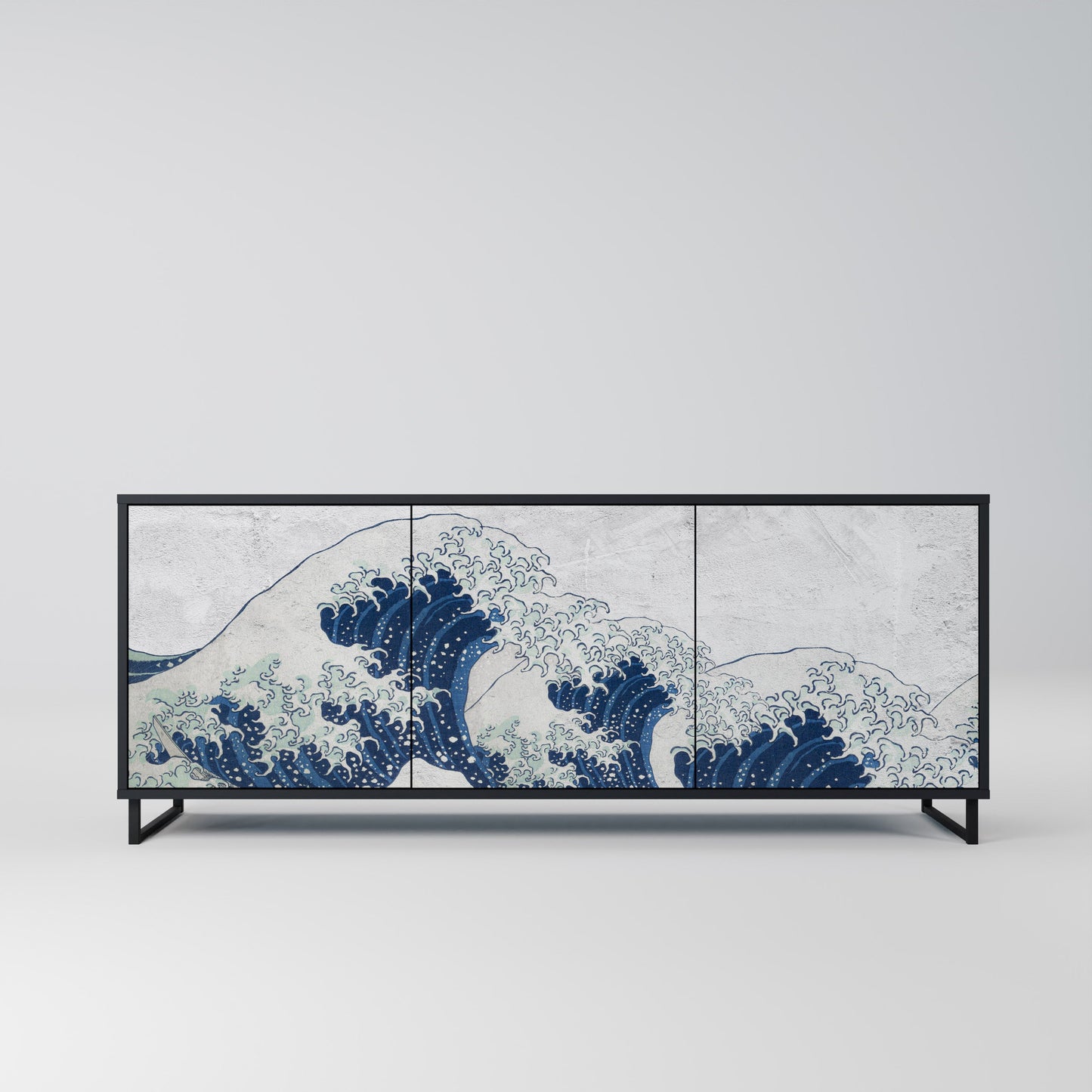 Credenza a 3 ante THE GREAT WAVE AT KANAGAWA in finitura nera