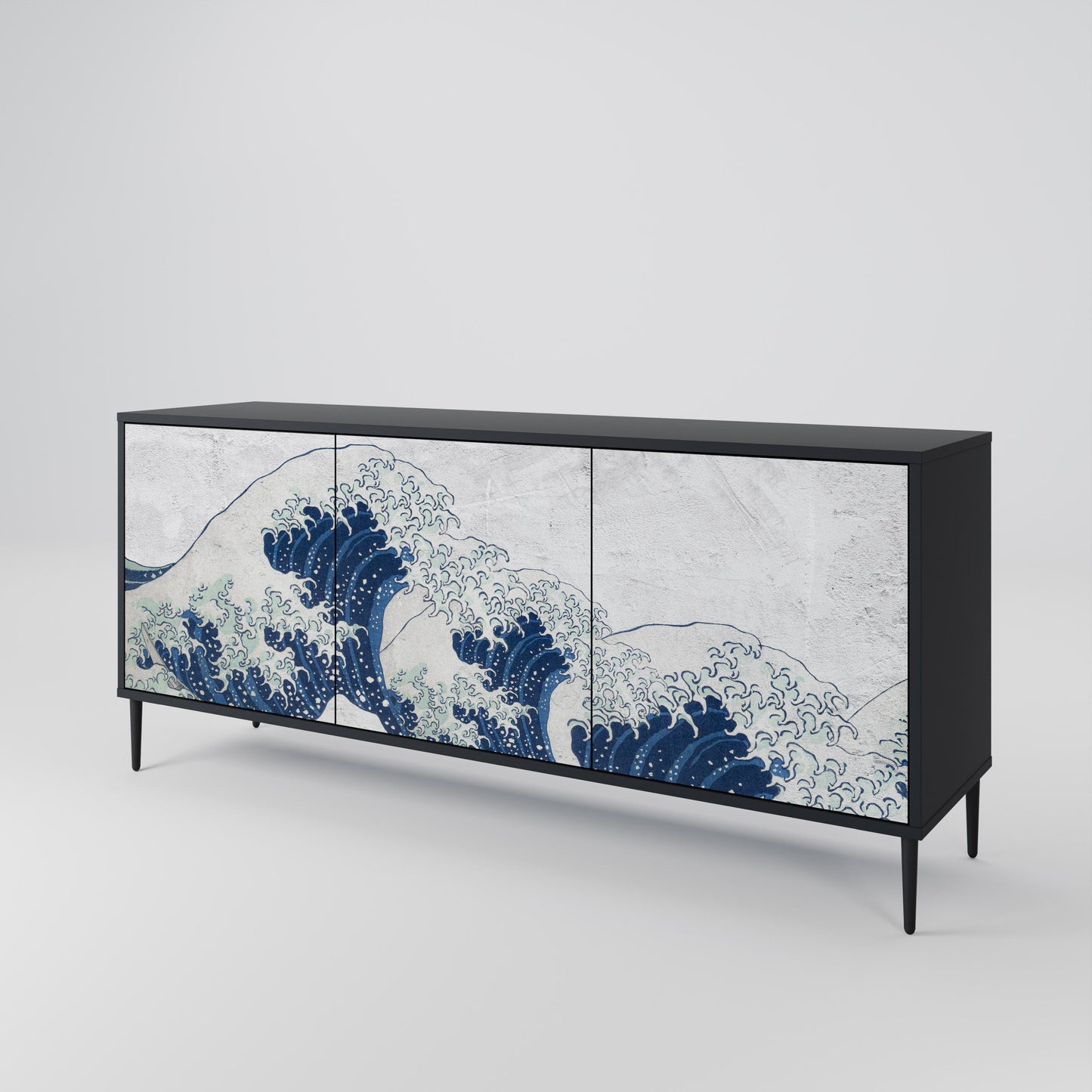 Credenza a 3 ante THE GREAT WAVE AT KANAGAWA in finitura nera