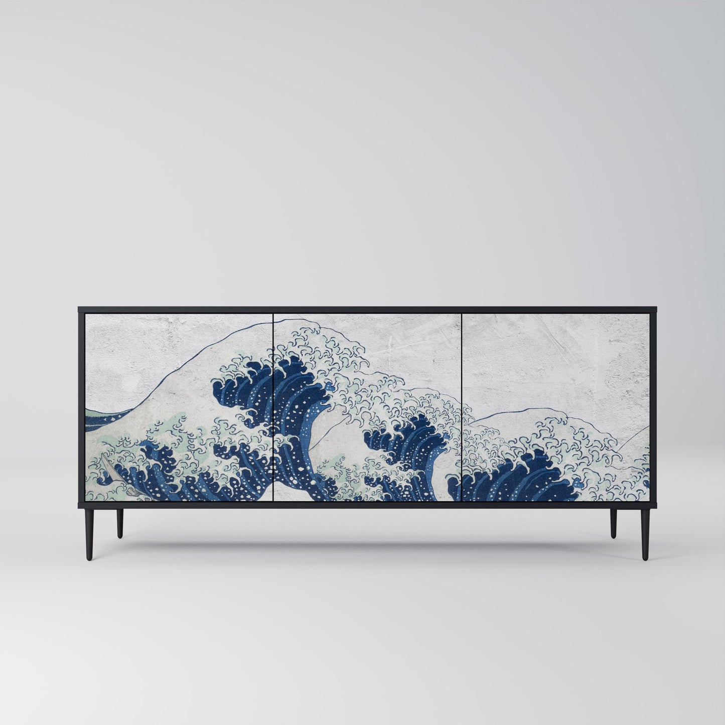 Credenza a 3 ante THE GREAT WAVE AT KANAGAWA in finitura nera