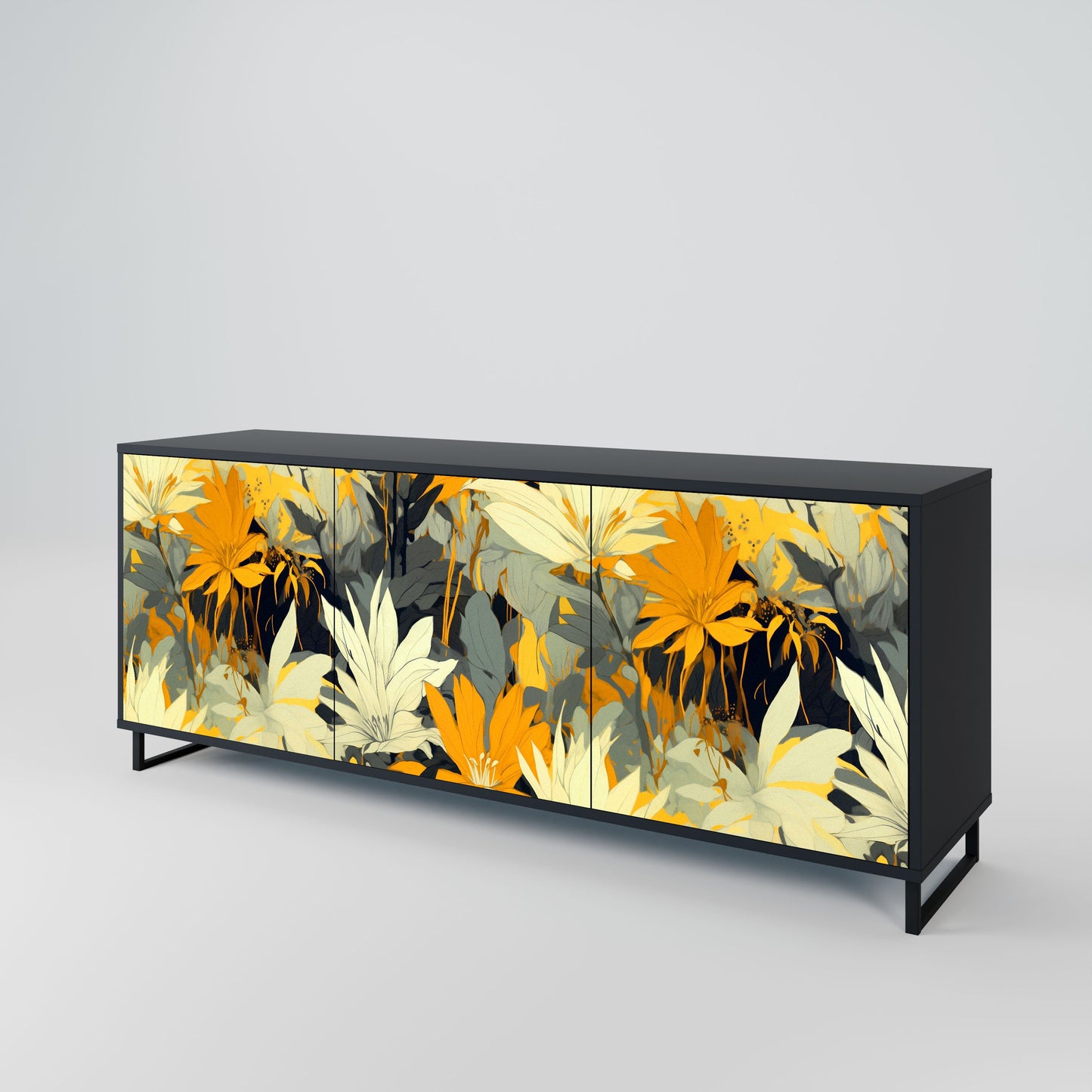 Credenza a 3 ante SUNKISSED LILY in finitura nera