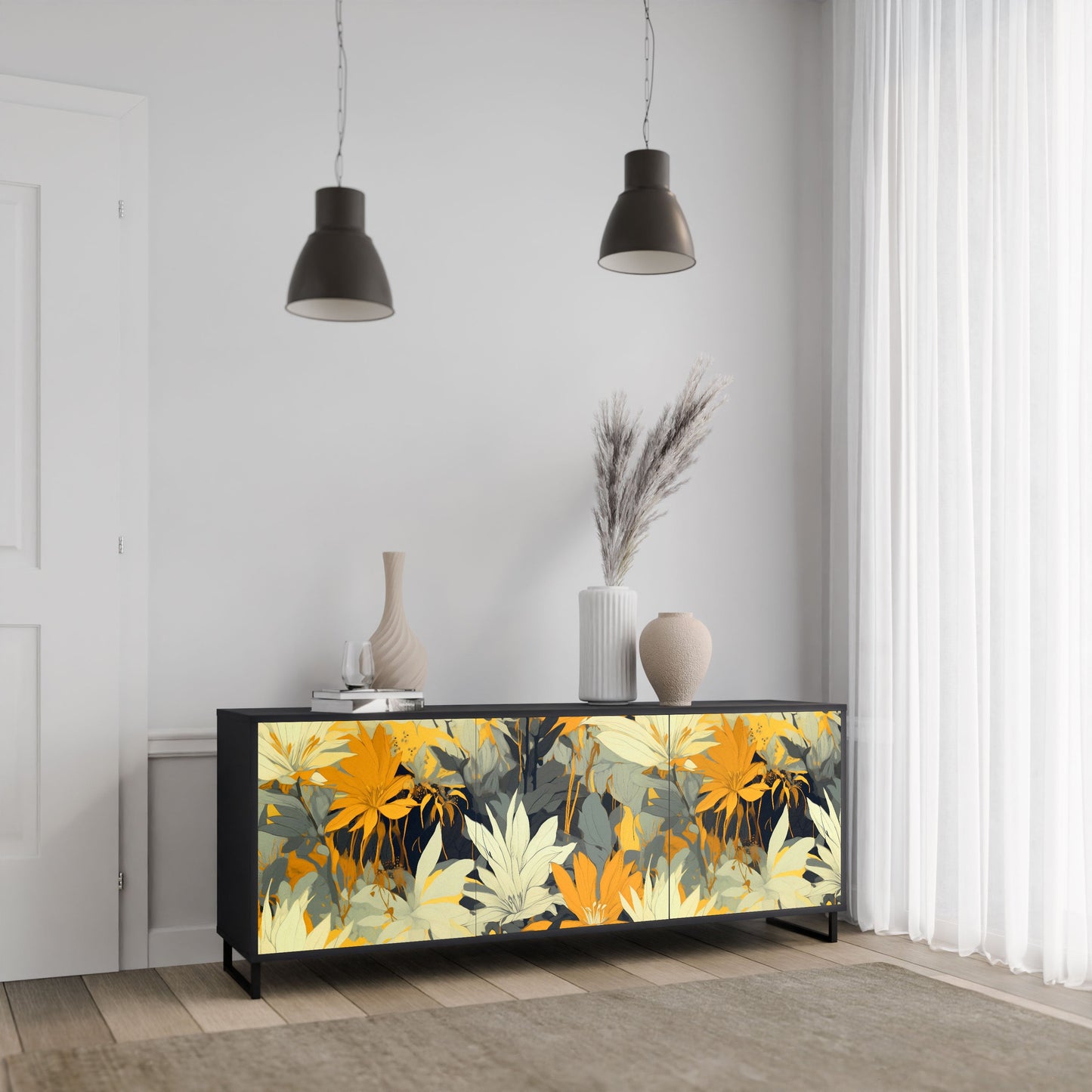 Credenza a 3 ante SUNKISSED LILY in finitura nera