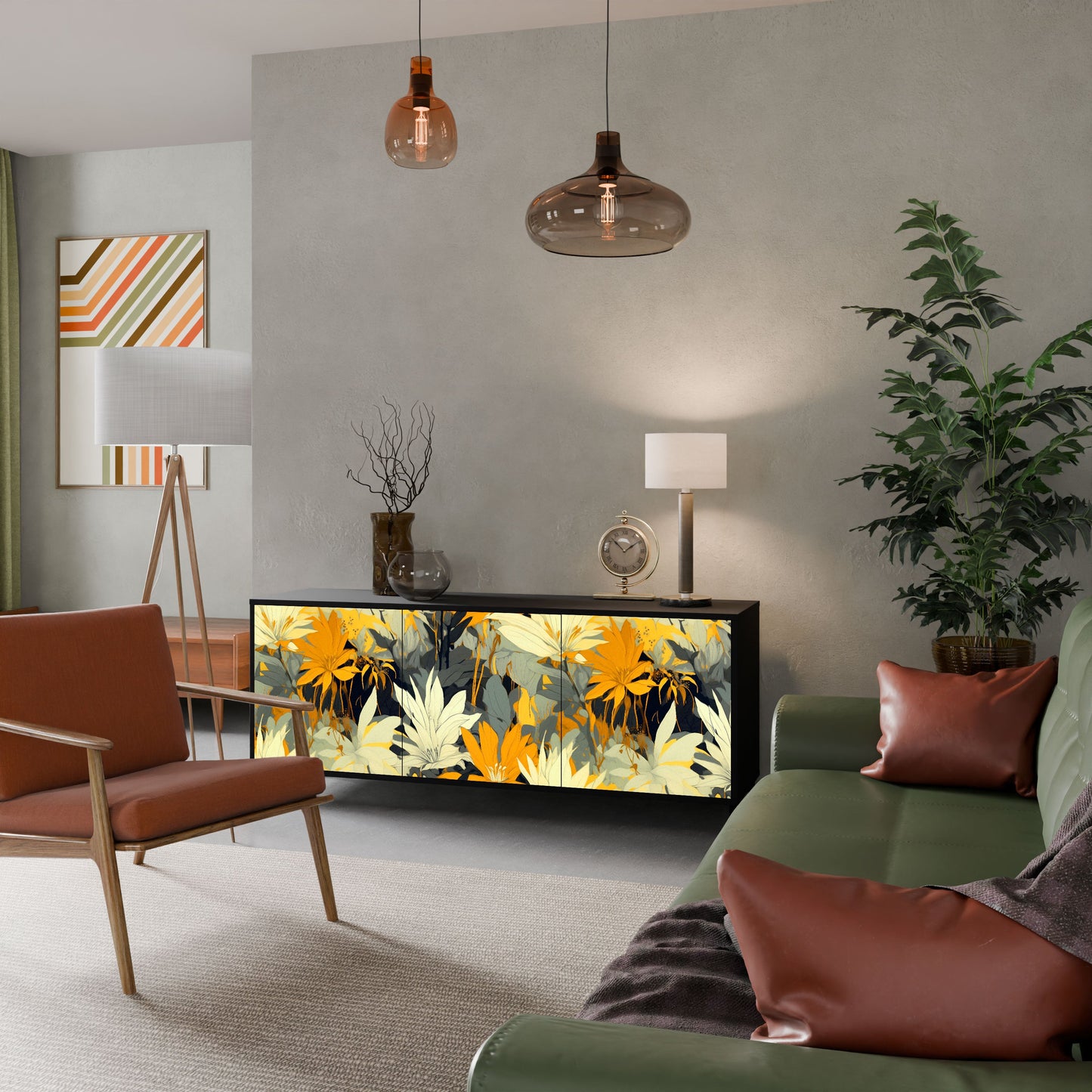 Credenza a 3 ante SUNKISSED LILY in finitura nera