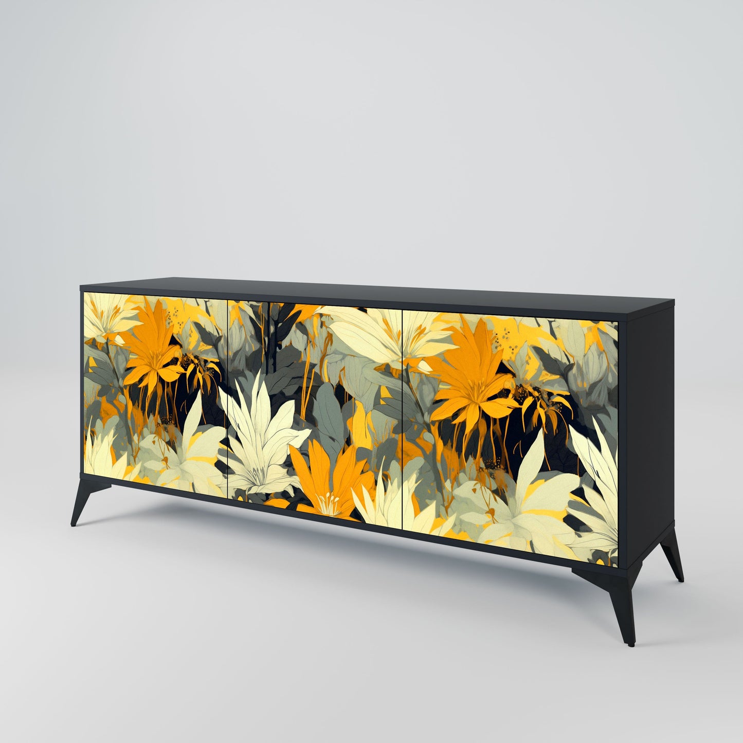 Credenza a 3 ante SUNKISSED LILY in finitura nera