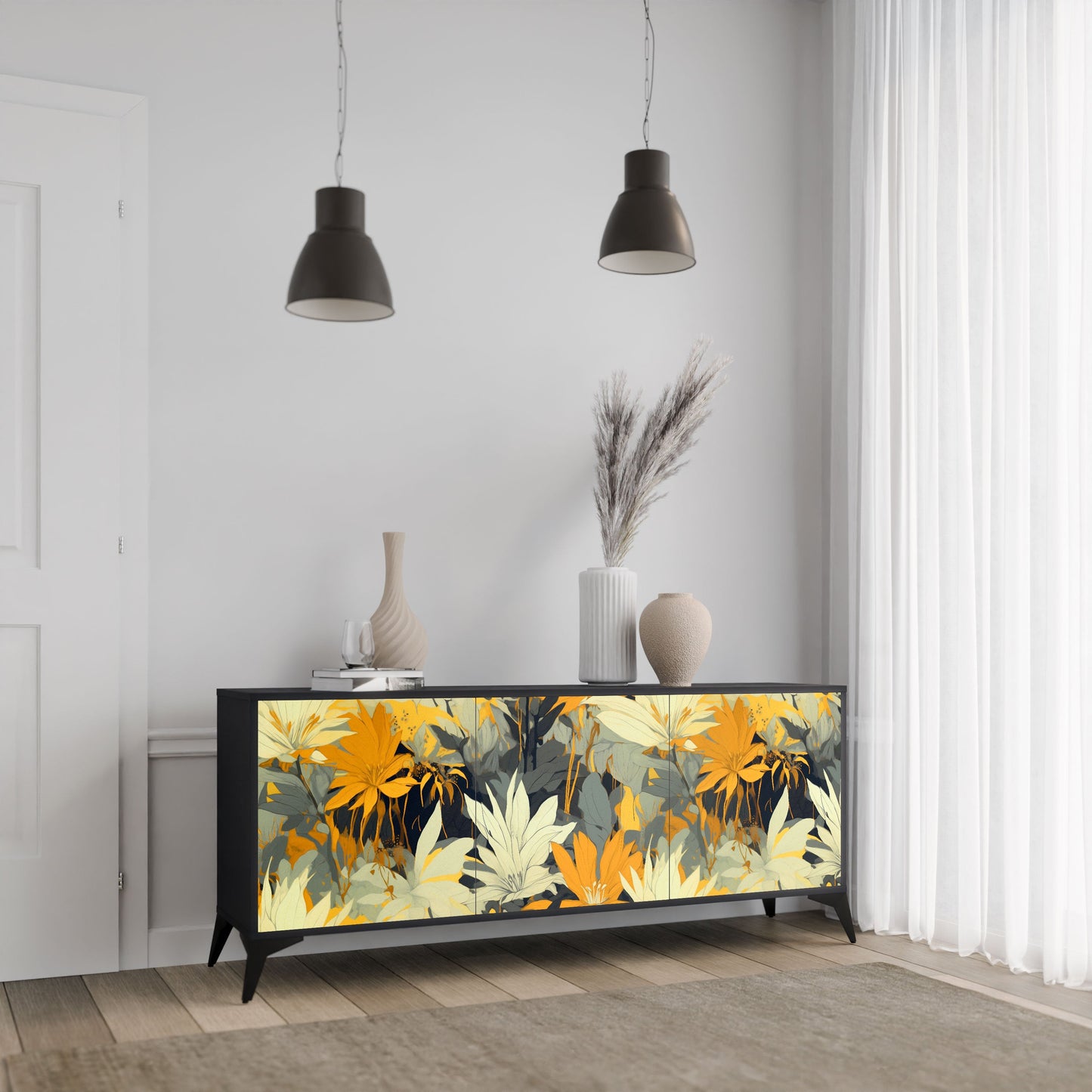 Credenza a 3 ante SUNKISSED LILY in finitura nera