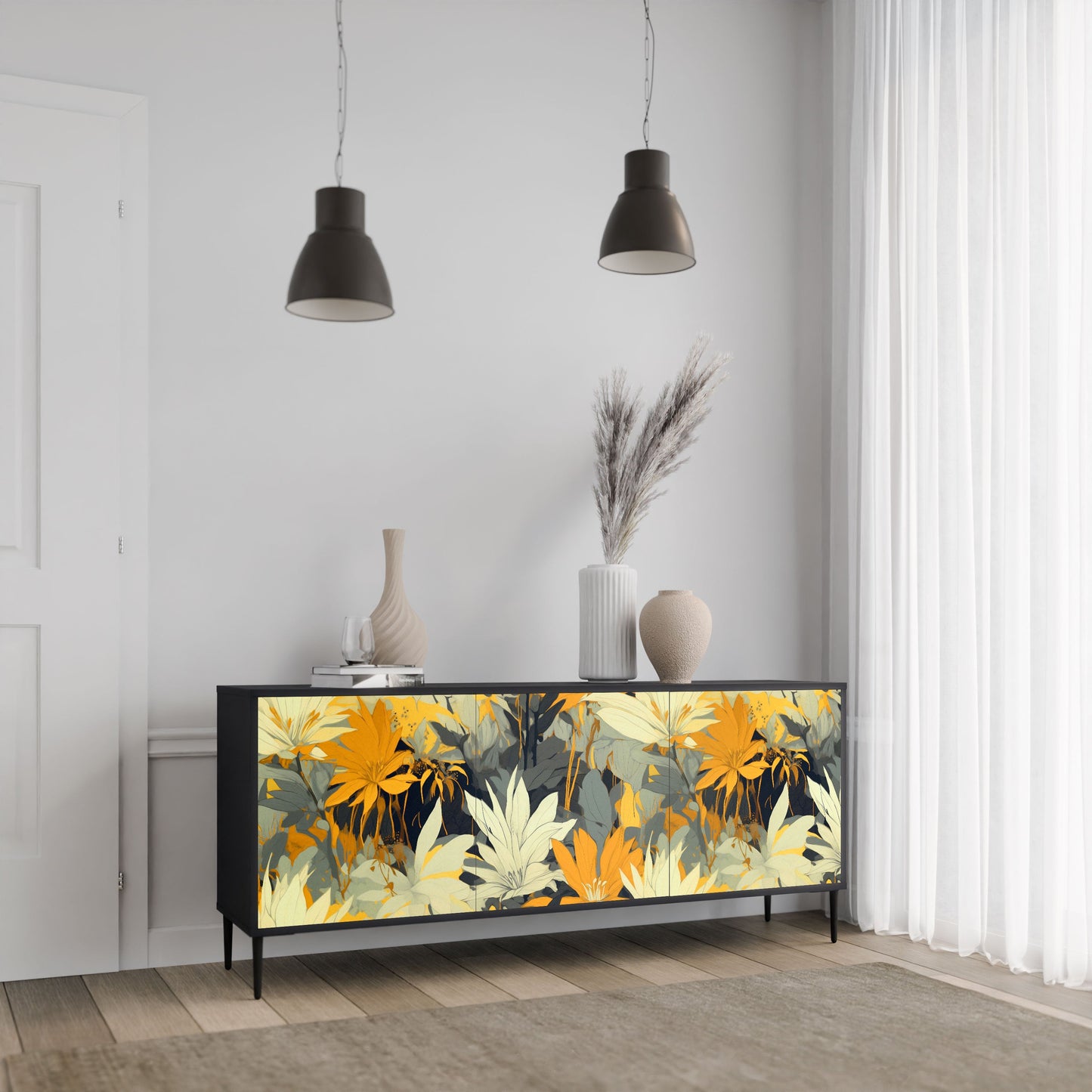 Credenza a 3 ante SUNKISSED LILY in finitura nera