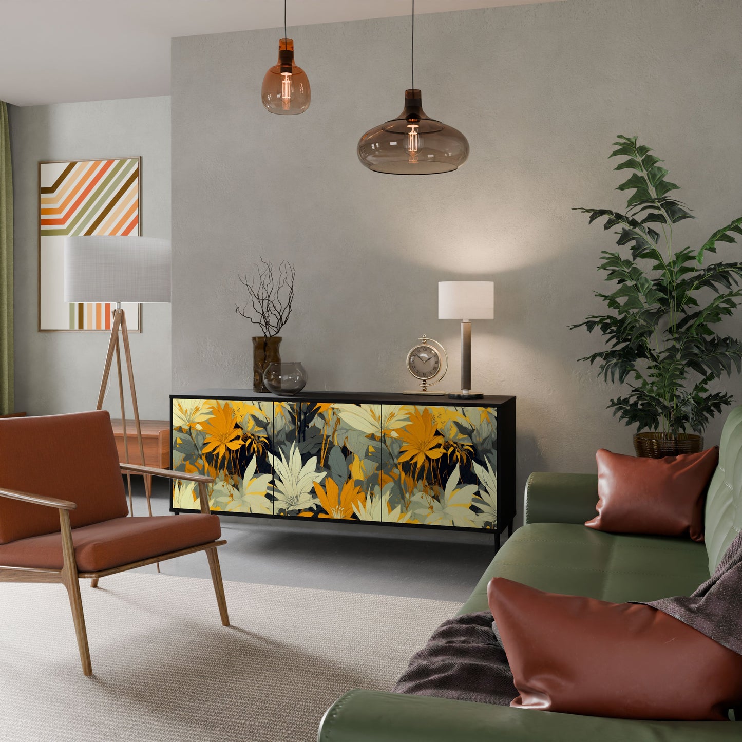 Credenza a 3 ante SUNKISSED LILY in finitura nera