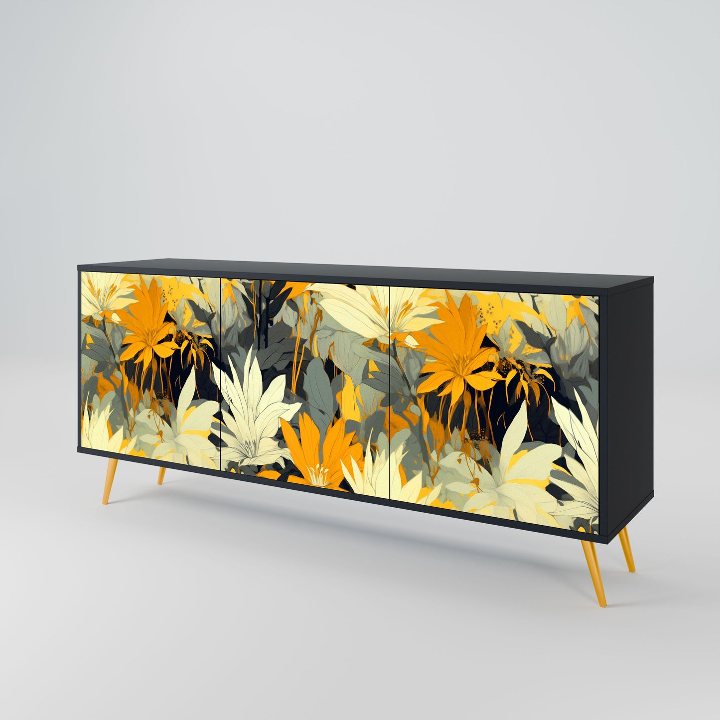 Credenza a 3 ante SUNKISSED LILY in finitura nera