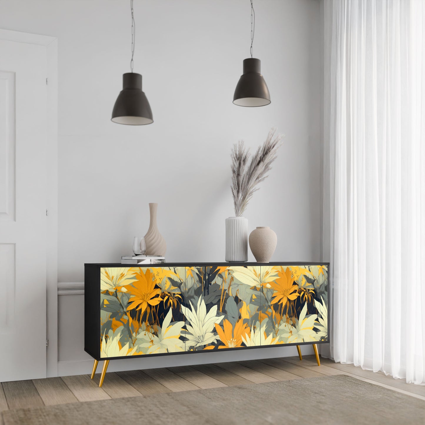Credenza a 3 ante SUNKISSED LILY in finitura nera