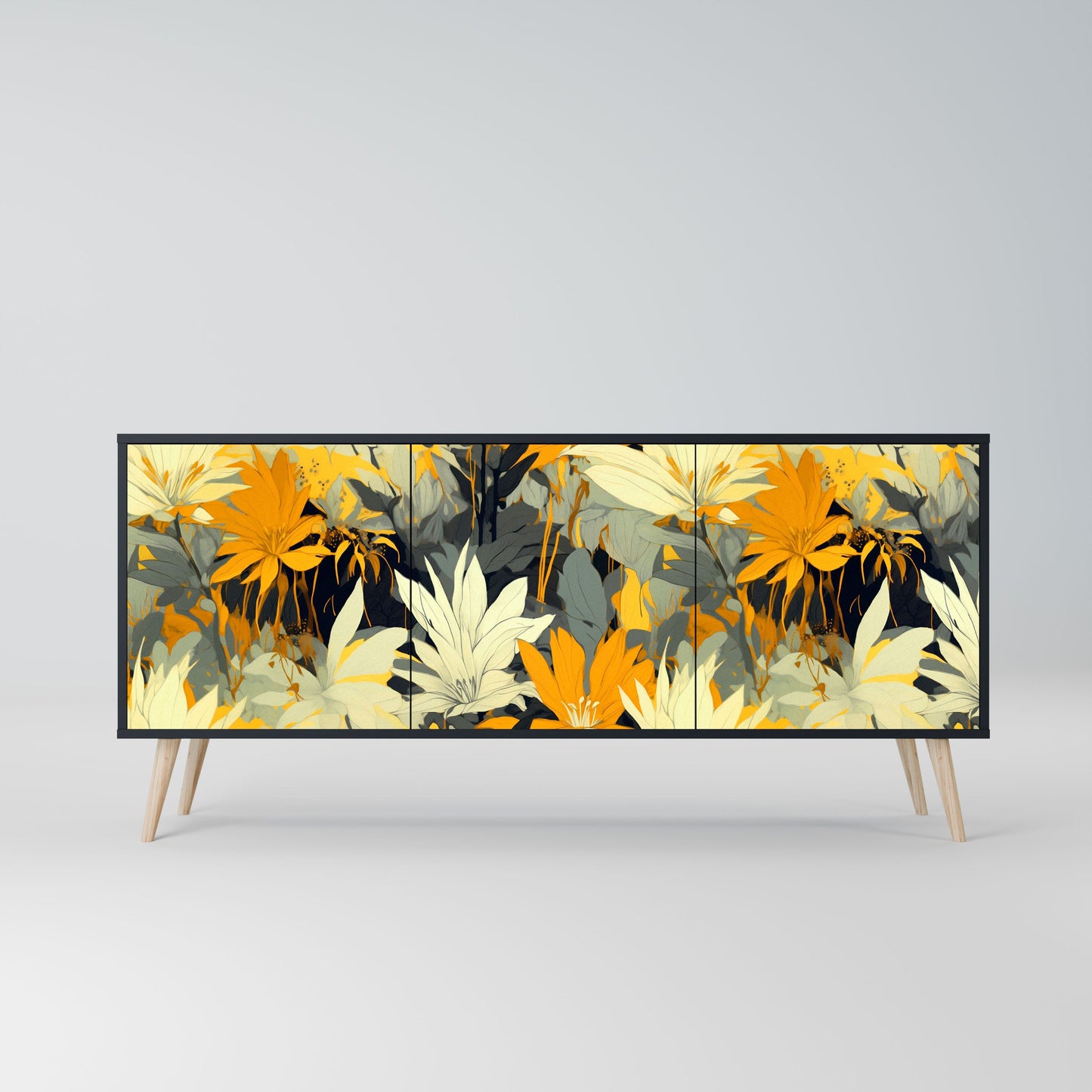 Credenza a 3 ante SUNKISSED LILY in finitura nera