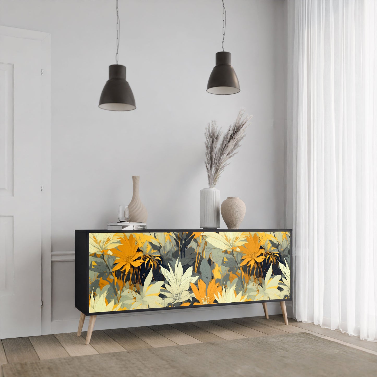 Credenza a 3 ante SUNKISSED LILY in finitura nera