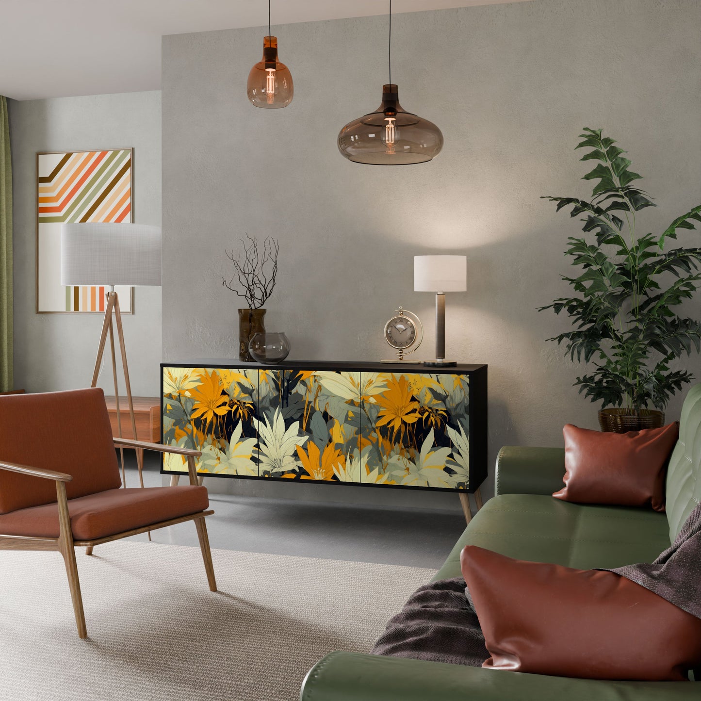 Credenza a 3 ante SUNKISSED LILY in finitura nera