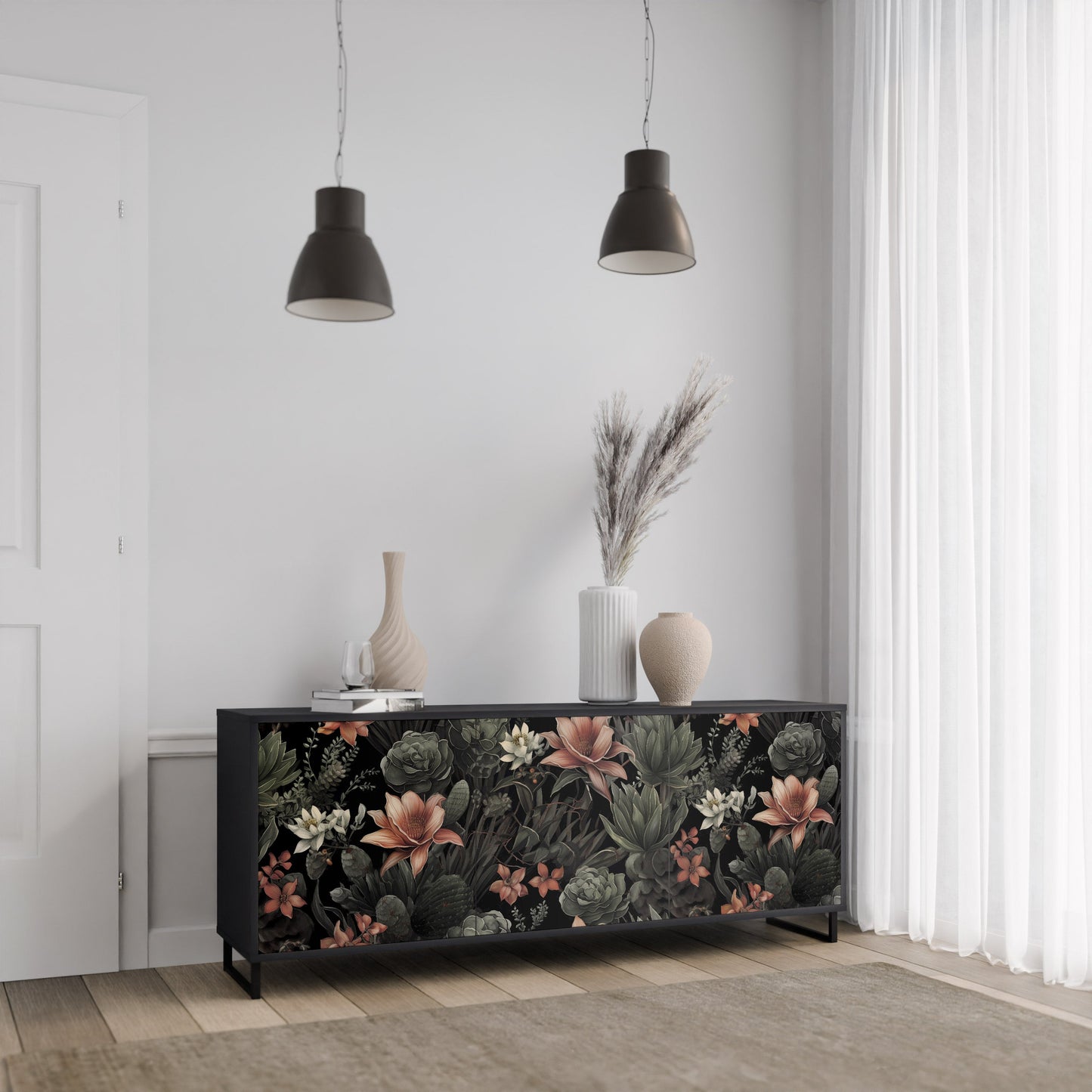 Credenza a 3 ante SECRET VERDURE in finitura nera