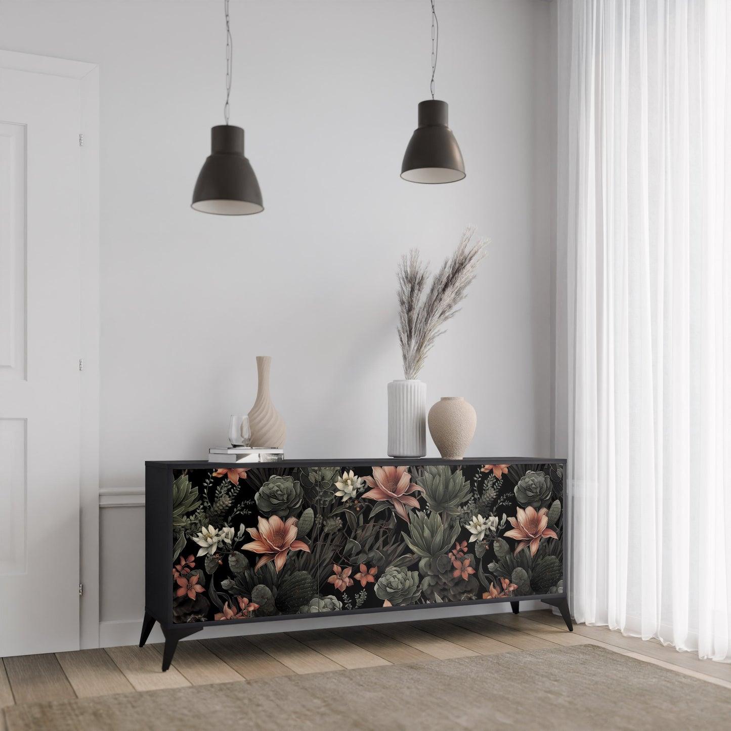 Credenza a 3 ante SECRET VERDURE in finitura nera