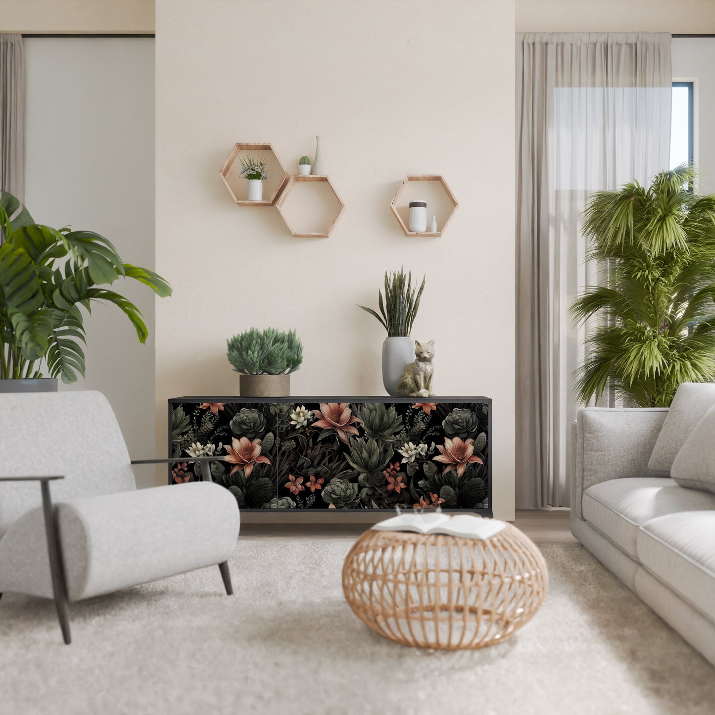 Credenza a 3 ante SECRET VERDURE in finitura nera