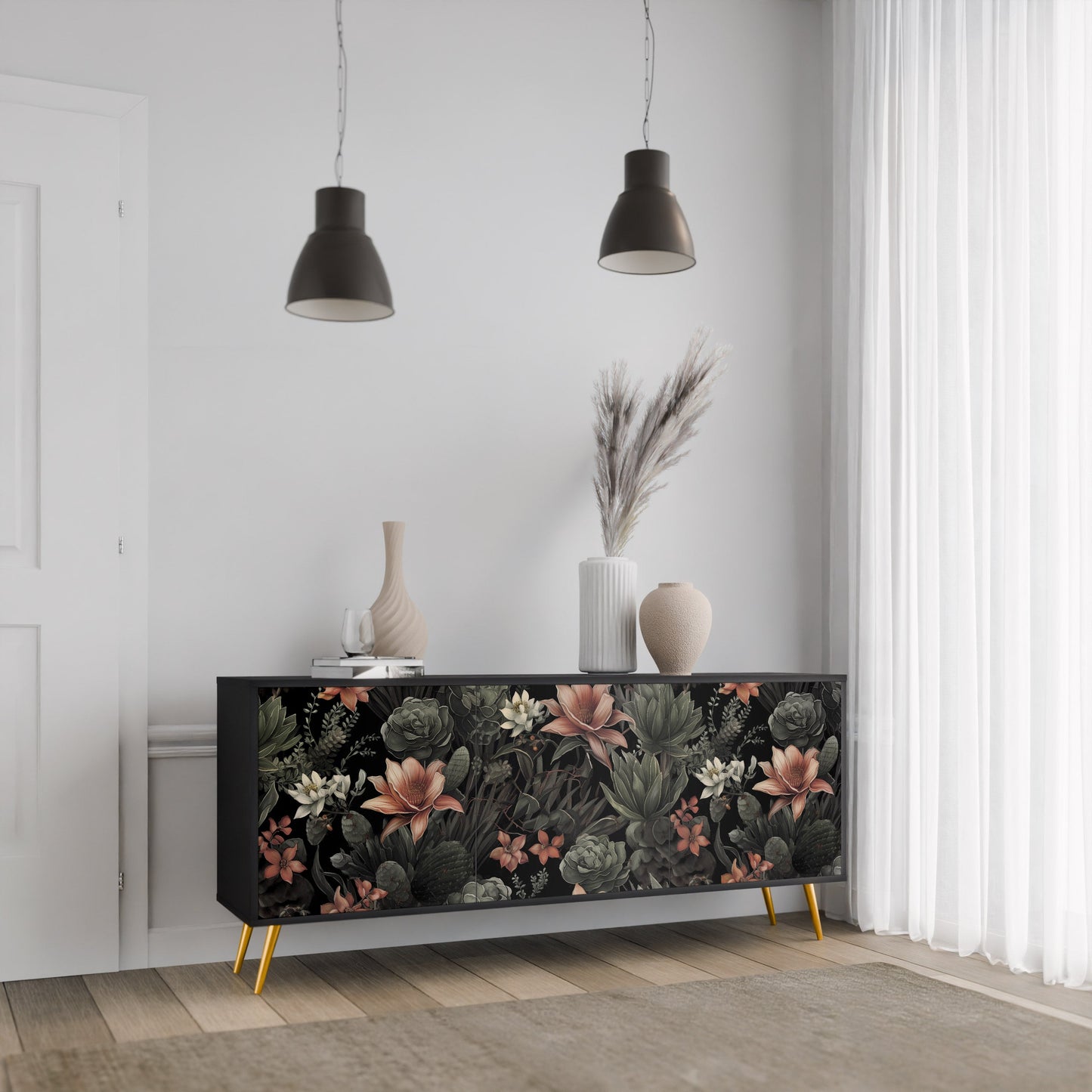 Credenza a 3 ante SECRET VERDURE in finitura nera