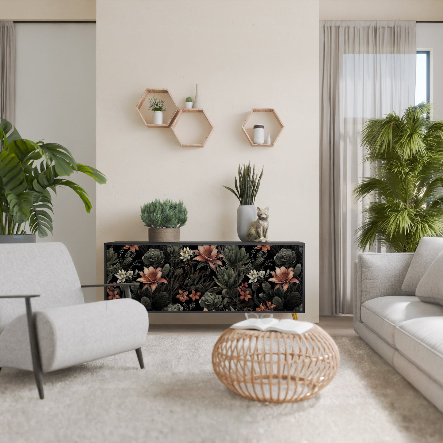 Credenza a 3 ante SECRET VERDURE in finitura nera