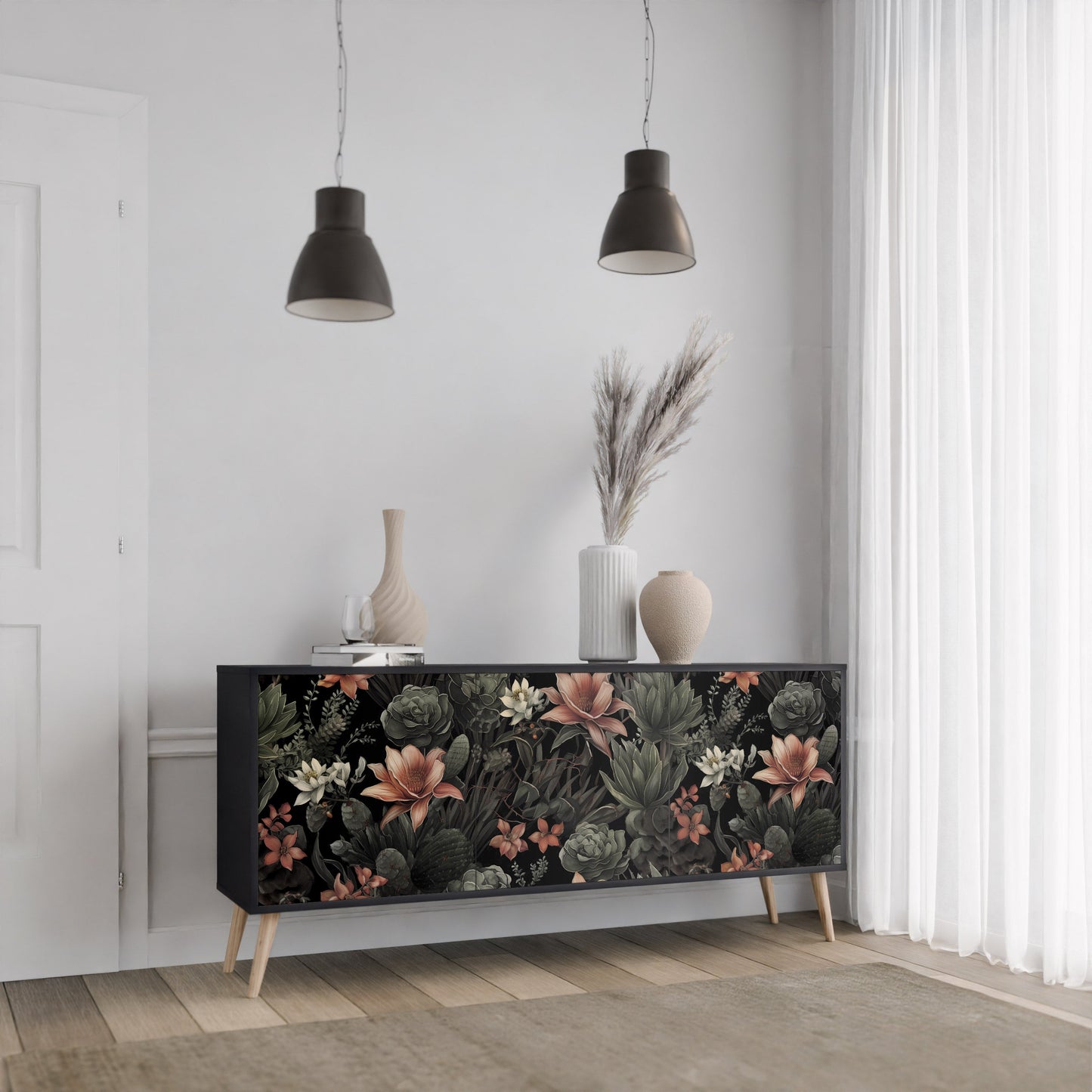 Credenza a 3 ante SECRET VERDURE in finitura nera
