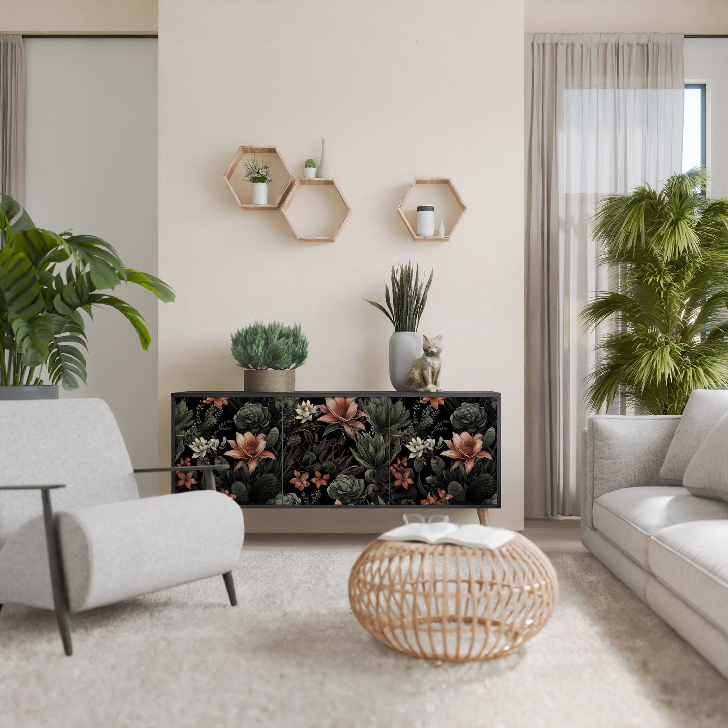 Credenza a 3 ante SECRET VERDURE in finitura nera