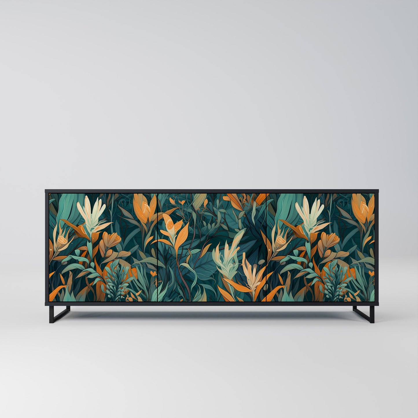 Credenza a 3 ante FLORAL SERENITY in finitura nera