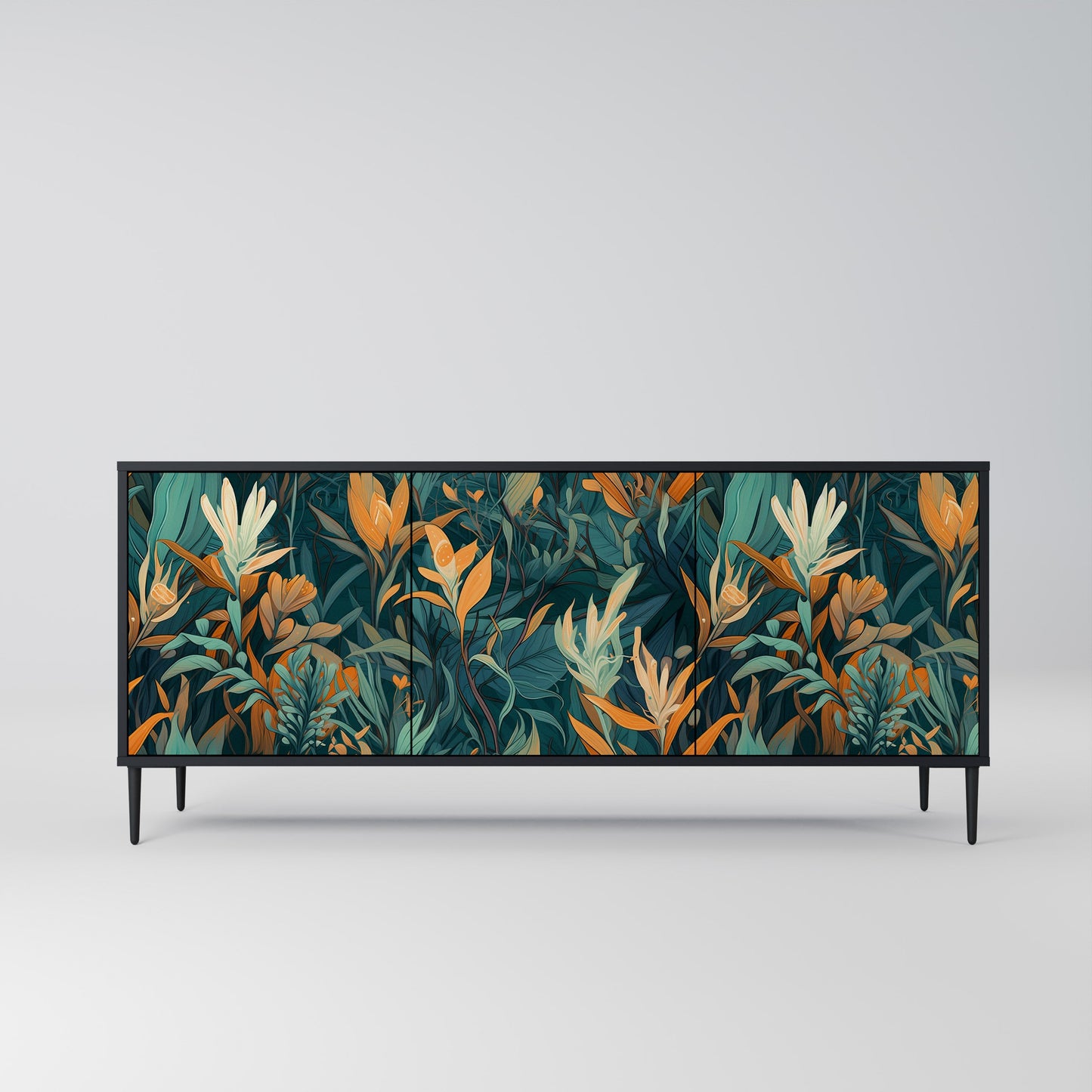 Credenza a 3 ante FLORAL SERENITY in finitura nera
